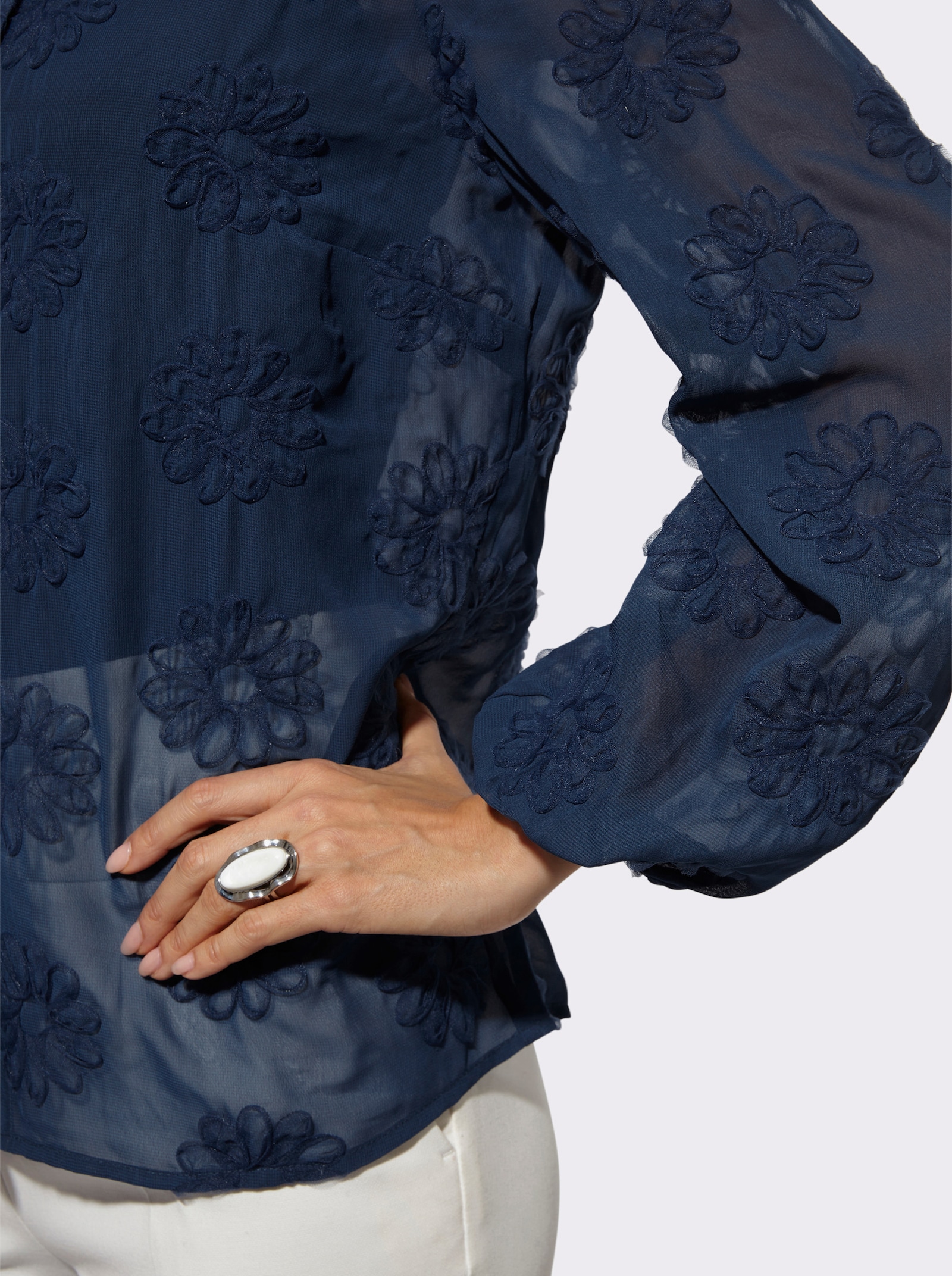 Hemdbluse mit weiten Ärmeln - dunkelblau