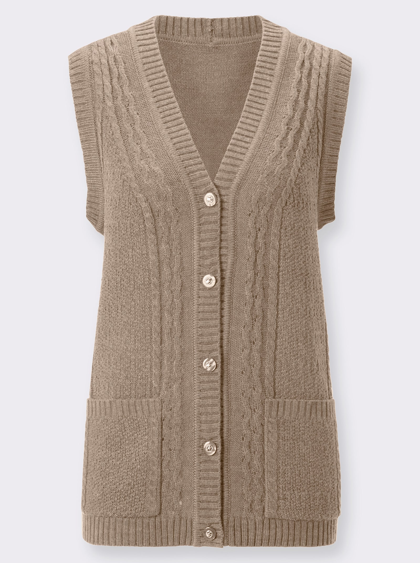 Strickweste mit Ripp-Abschlüssen - beige-meliert