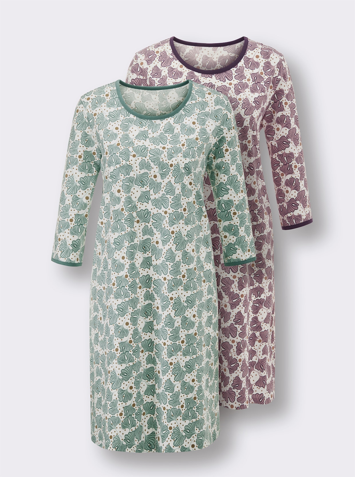 wäschepur Sleepshirts - ecru-jade-bedruckt + ecru-traube-bedruckt