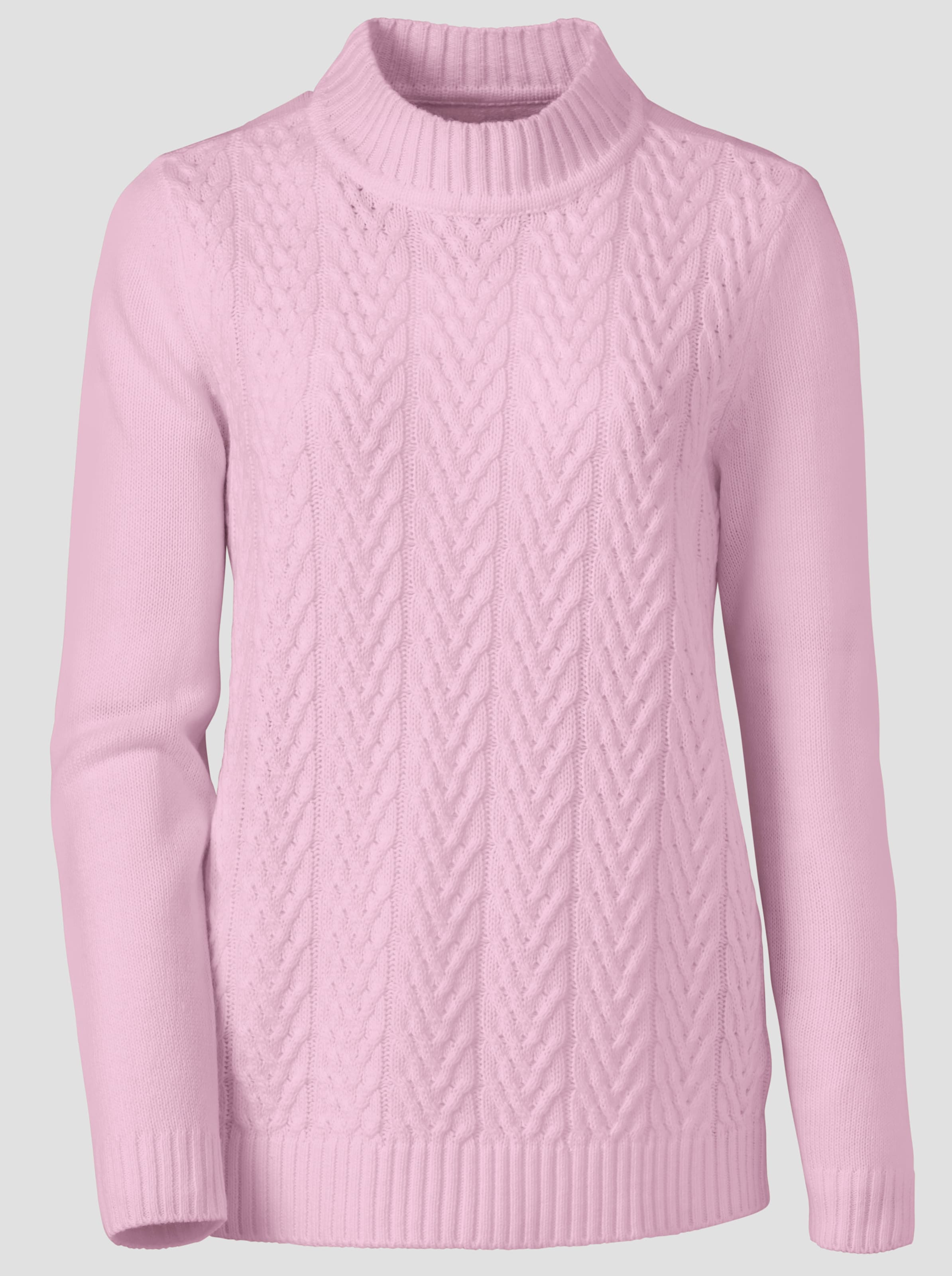 Damen Stehkragenpullover mit Zopfmuster rosé, Größe 40 - Bild 2