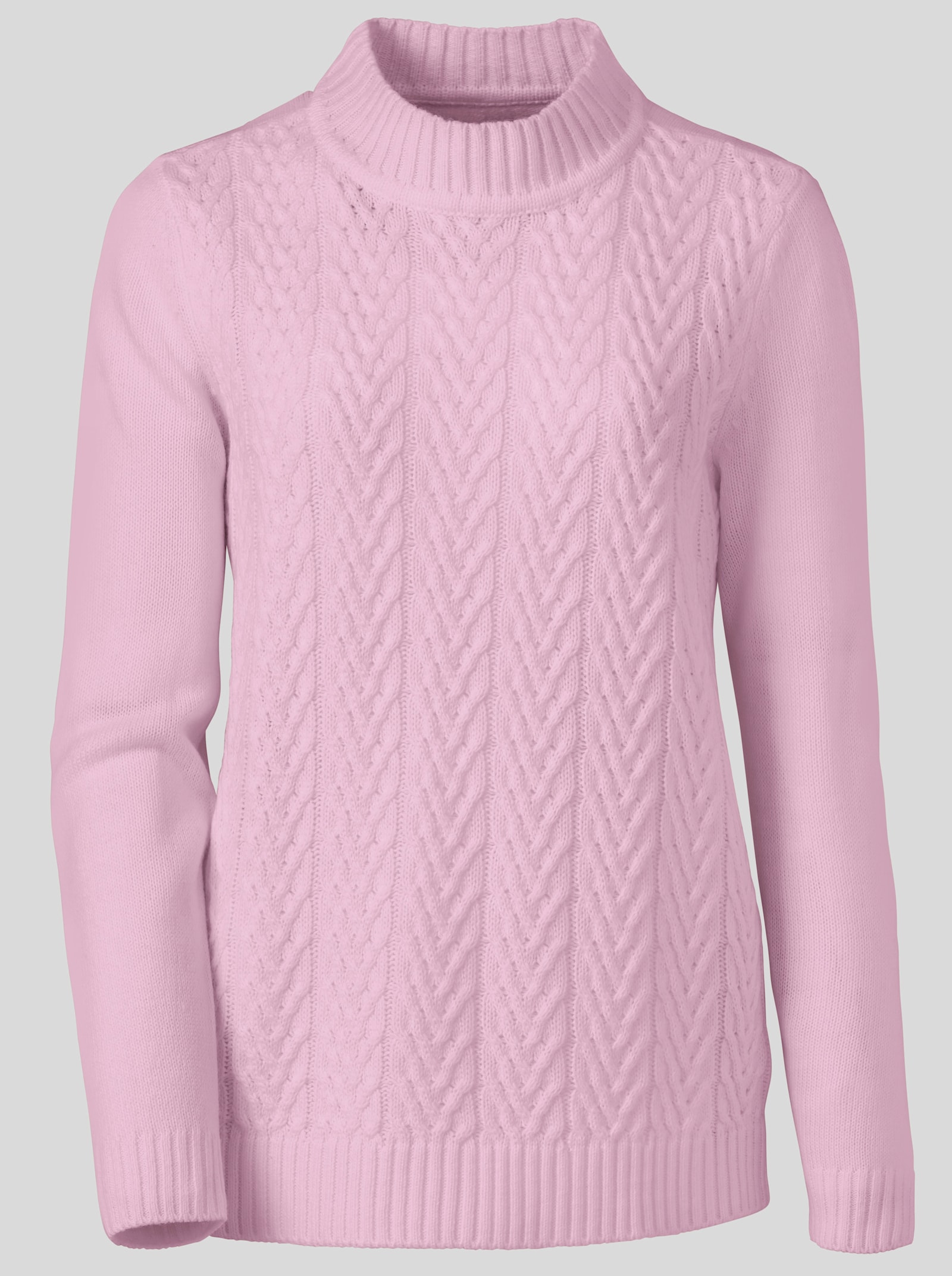 Svetr se stojáčkem a copánkovým vzorem - růžová