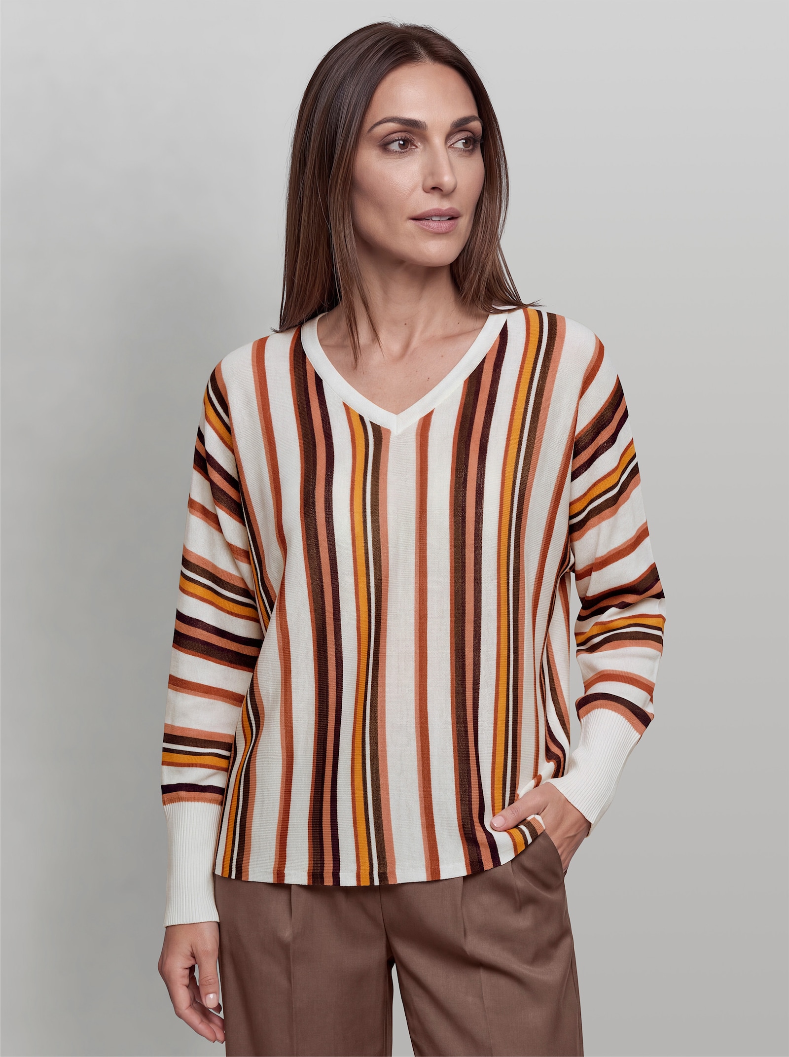 heine Pullover mit Streifen - ecru-rostrot-gemustert