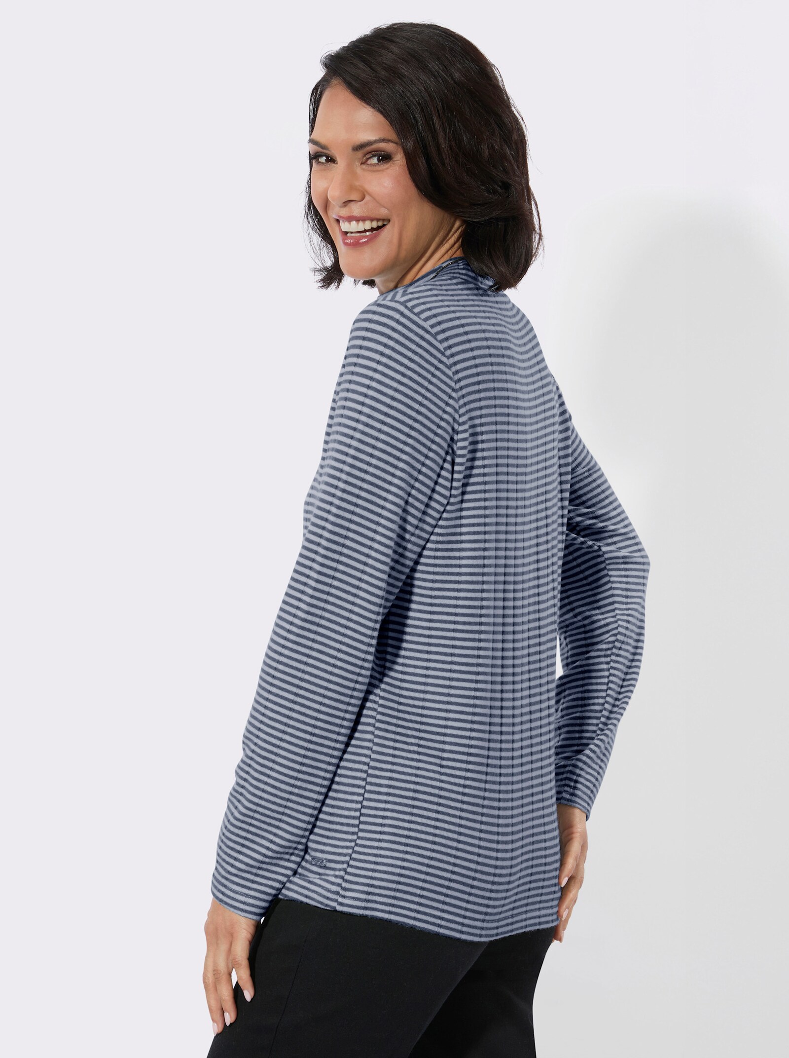 Langarmshirt - dunkelblau-ecru-geringelt