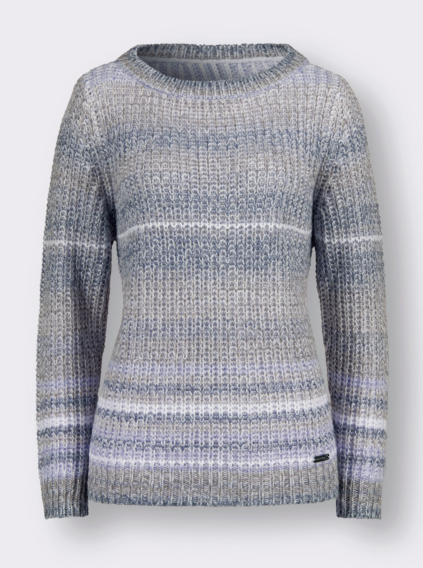 Langarm-Pullover im Grobstrick - taupe-jeansblau-gestreift