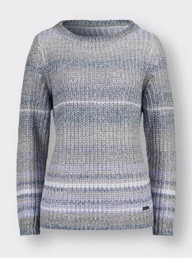 Langarm-Pullover - taupe-jeansblau-gestreift
