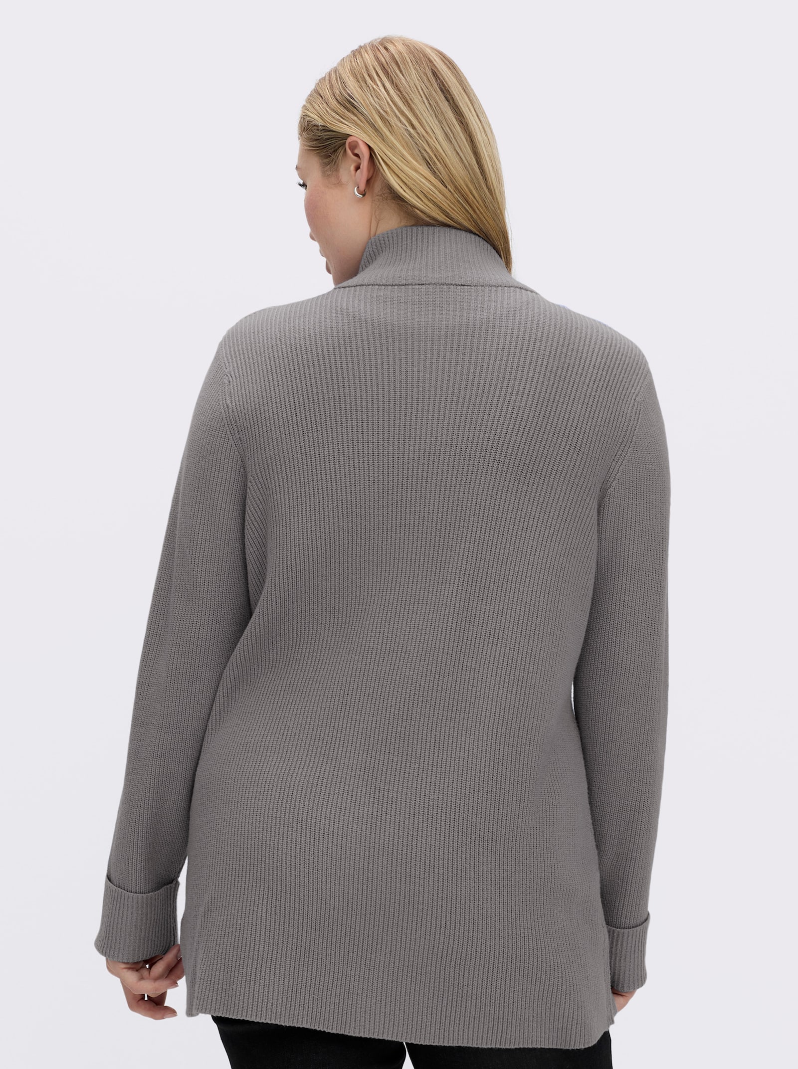 Longstrickjacke mit Stehkragen - steingrau