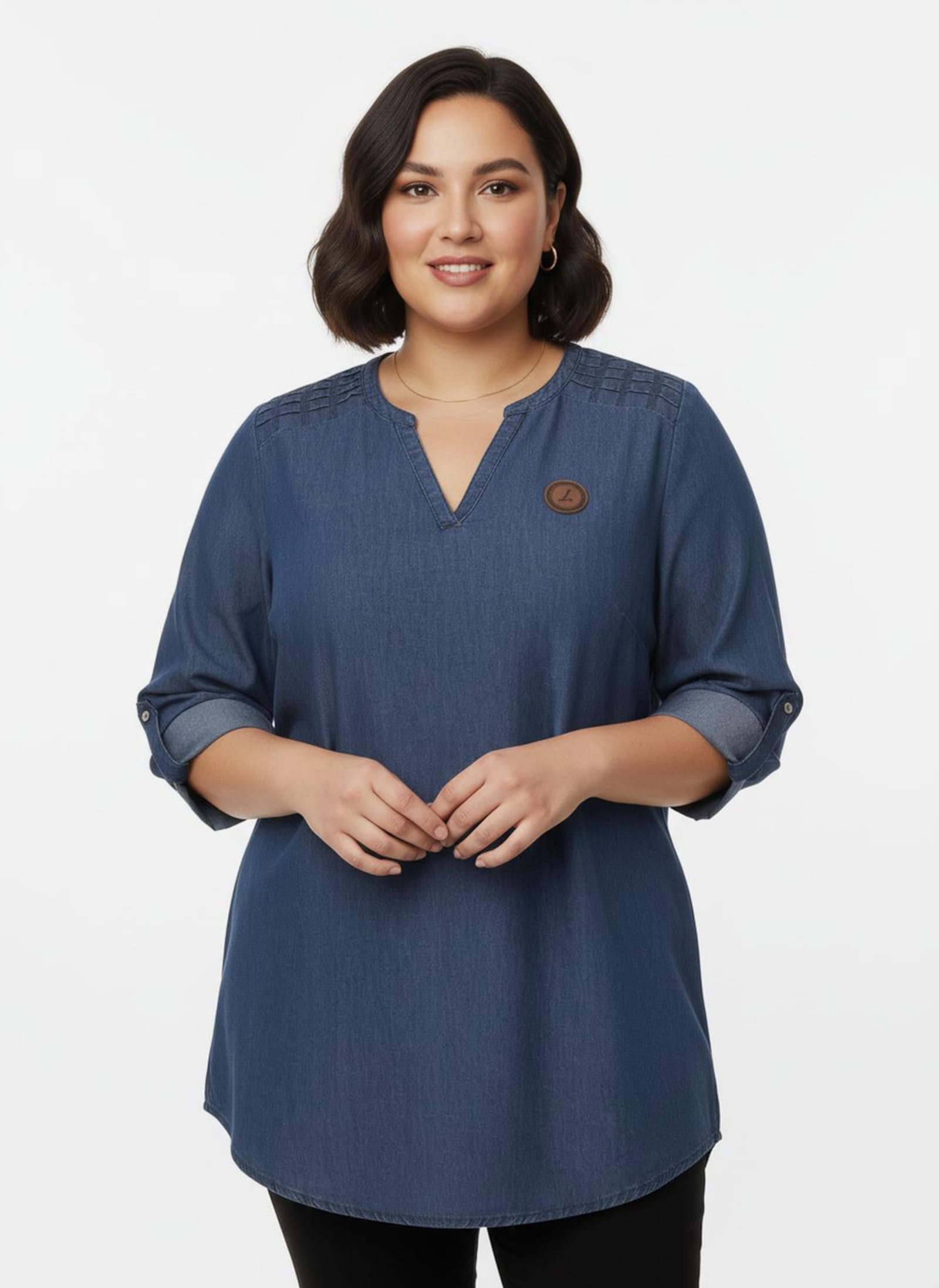 Jeanstunika mit Biesenverzierung - blue-bleached