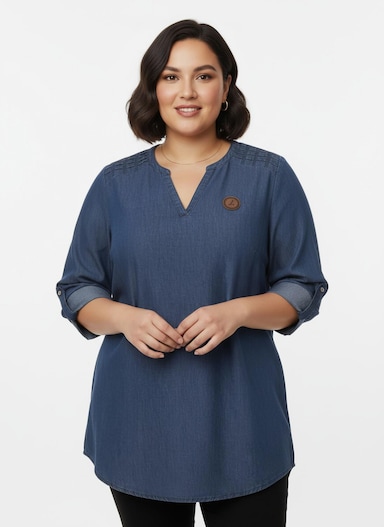 Jeanstunika mit Biesenverzierung - blue-bleached