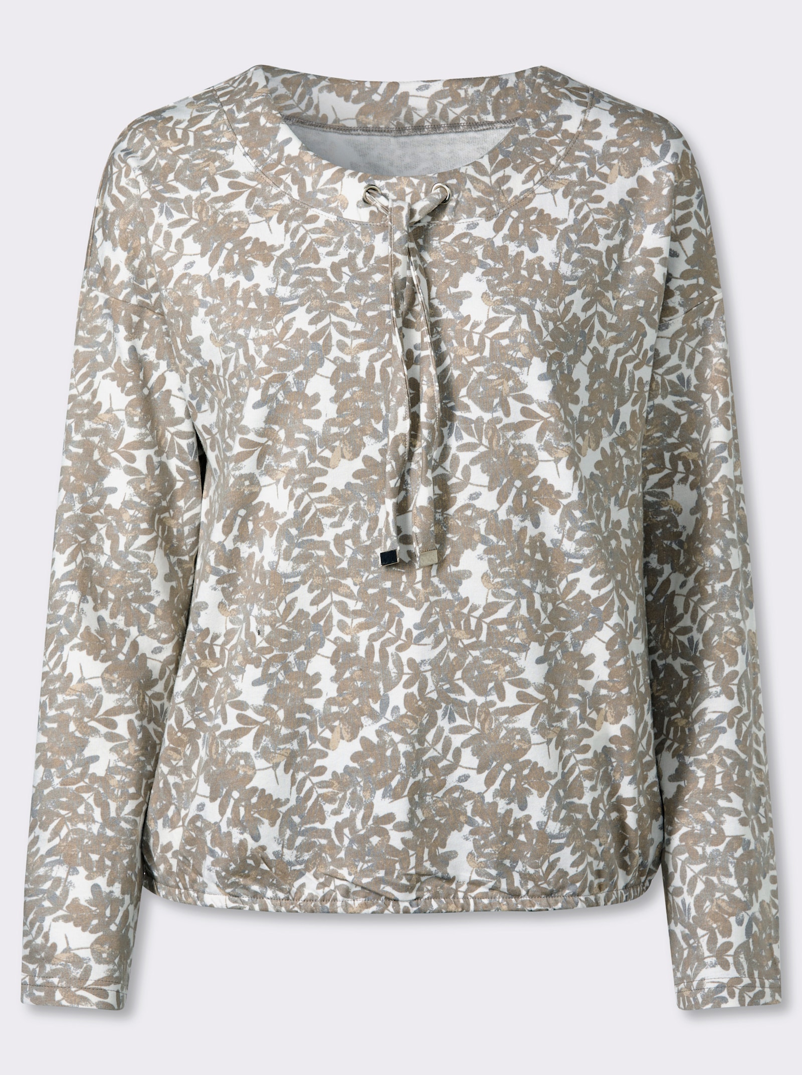 Print-Shirt mit elastischem Saum - sesam-grau-bedruckt