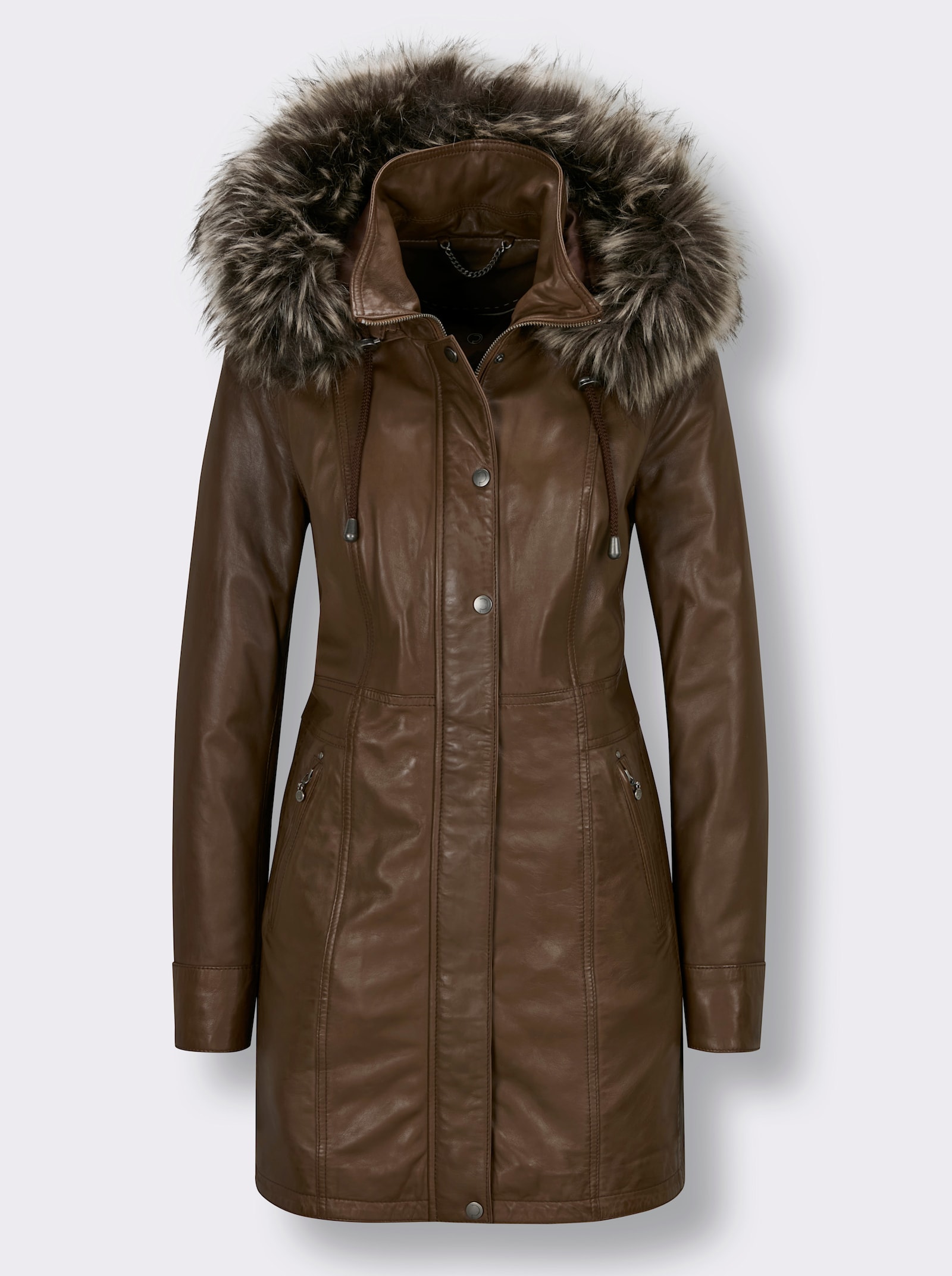 Mainpol Lederjacke mit Pelzimitat - braun