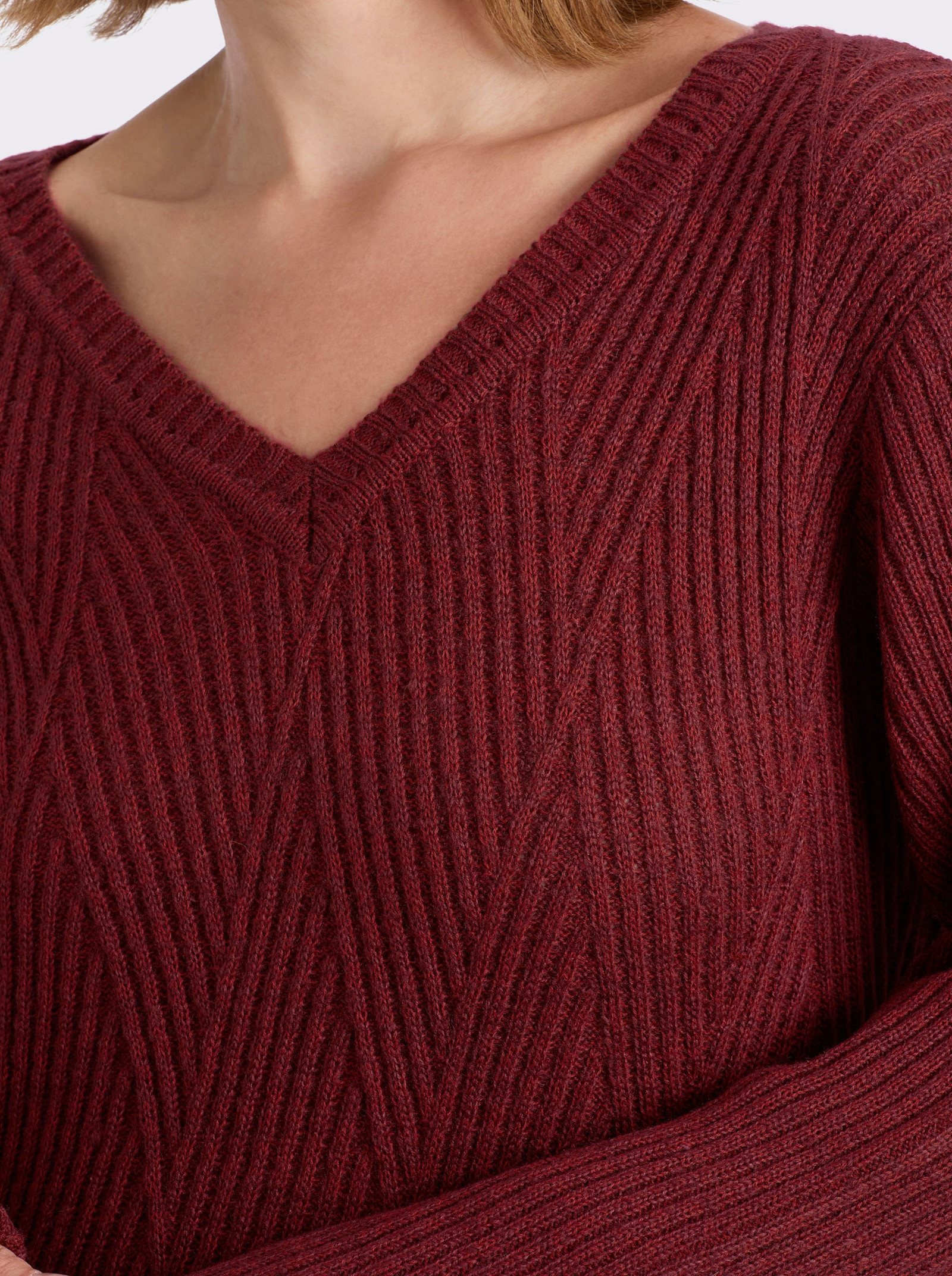 sheego Strickkleid mit Rautenstrickmuster - kirsche-bordeaux-meliert