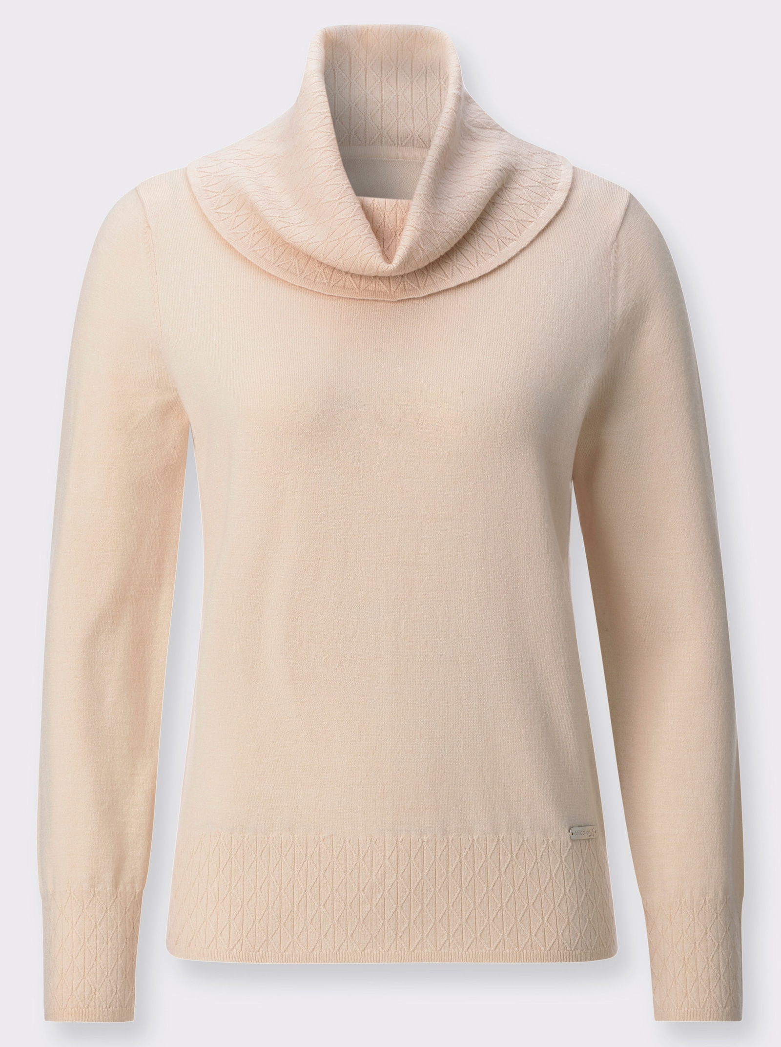 Rollkragenpullover mit Strickmuster rundum - elfenbein