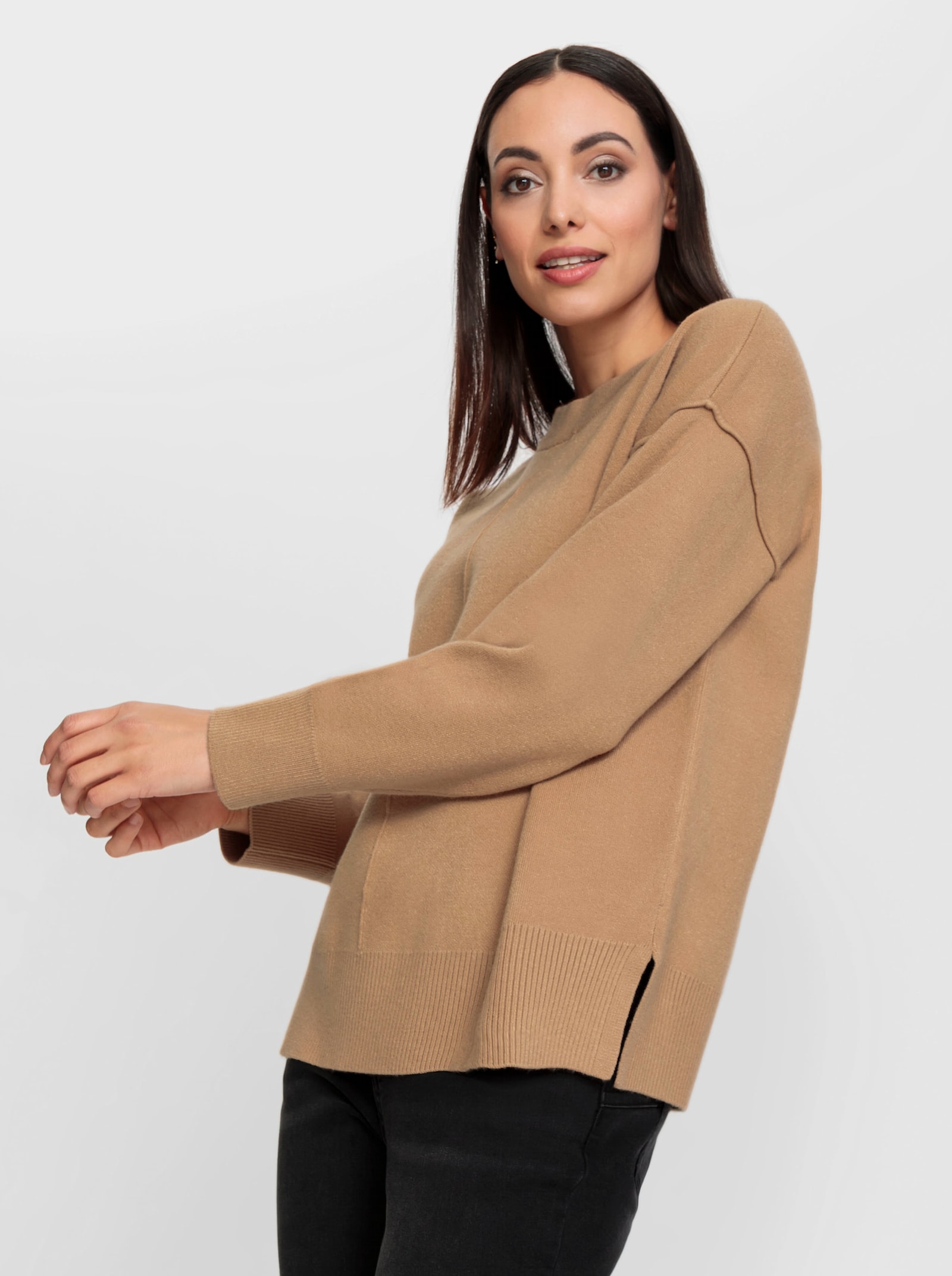 heine Pull à encolure ronde avec mancherons - couleur chamois