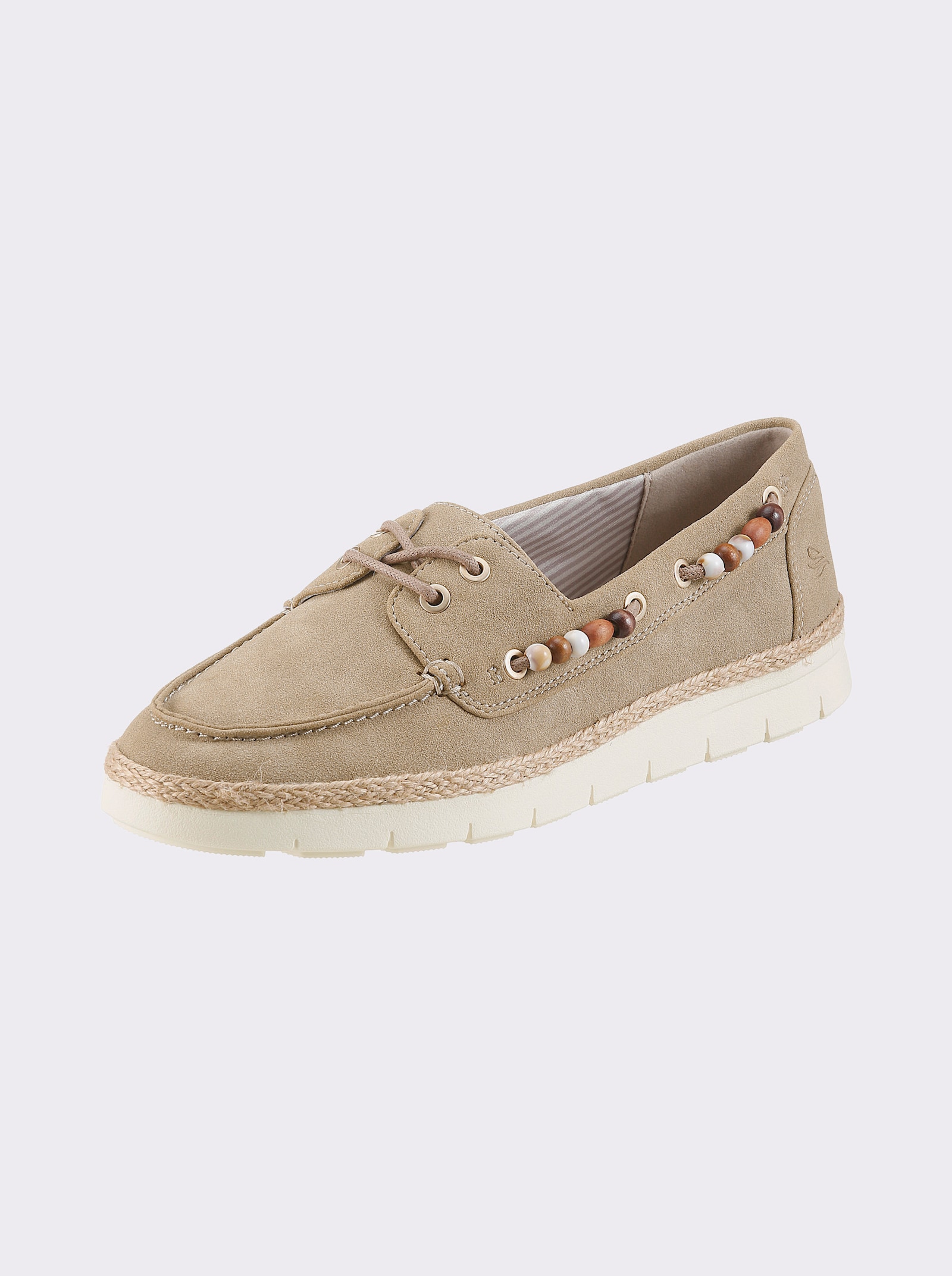 Jana Slipper mit mehrfarbigen Zierperlen - beige