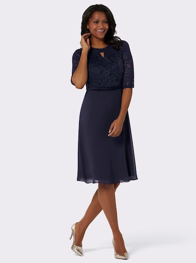 Spitzenkleid mit weitem Rockteil - marine