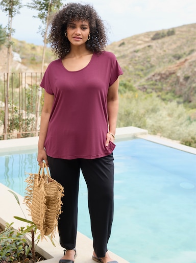 sheego Shirt mit gehäkelter Spitze hinten - bordeaux