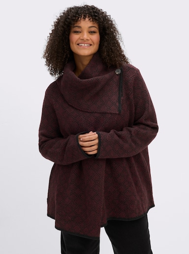 sheego by Joe Browns Jacquardstrickjacke mit asymmetrischem Fall - kirsche-schwarz