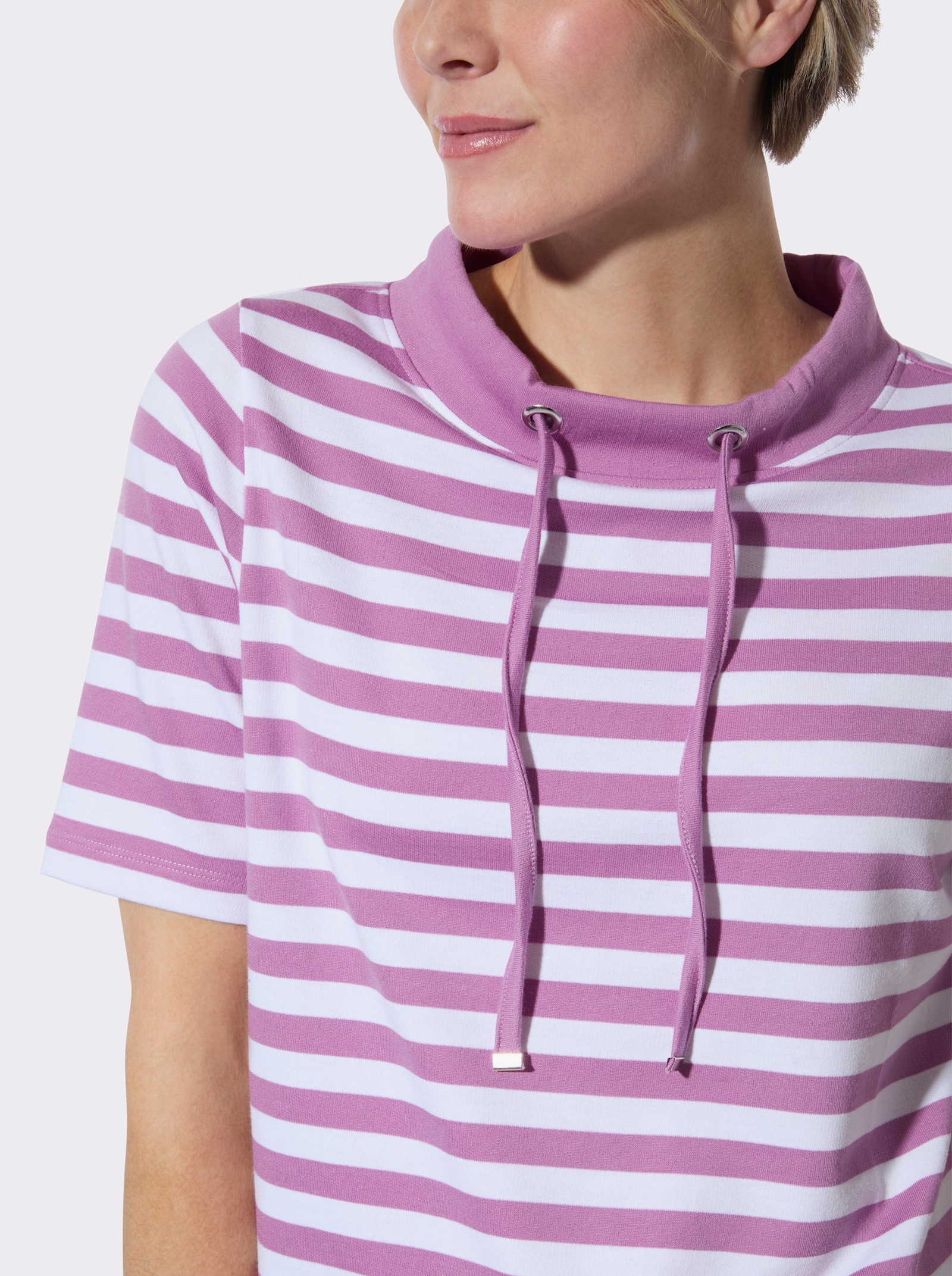 Sweatshirt in Interlock-Qualität - orchidee-ecru-geringelt