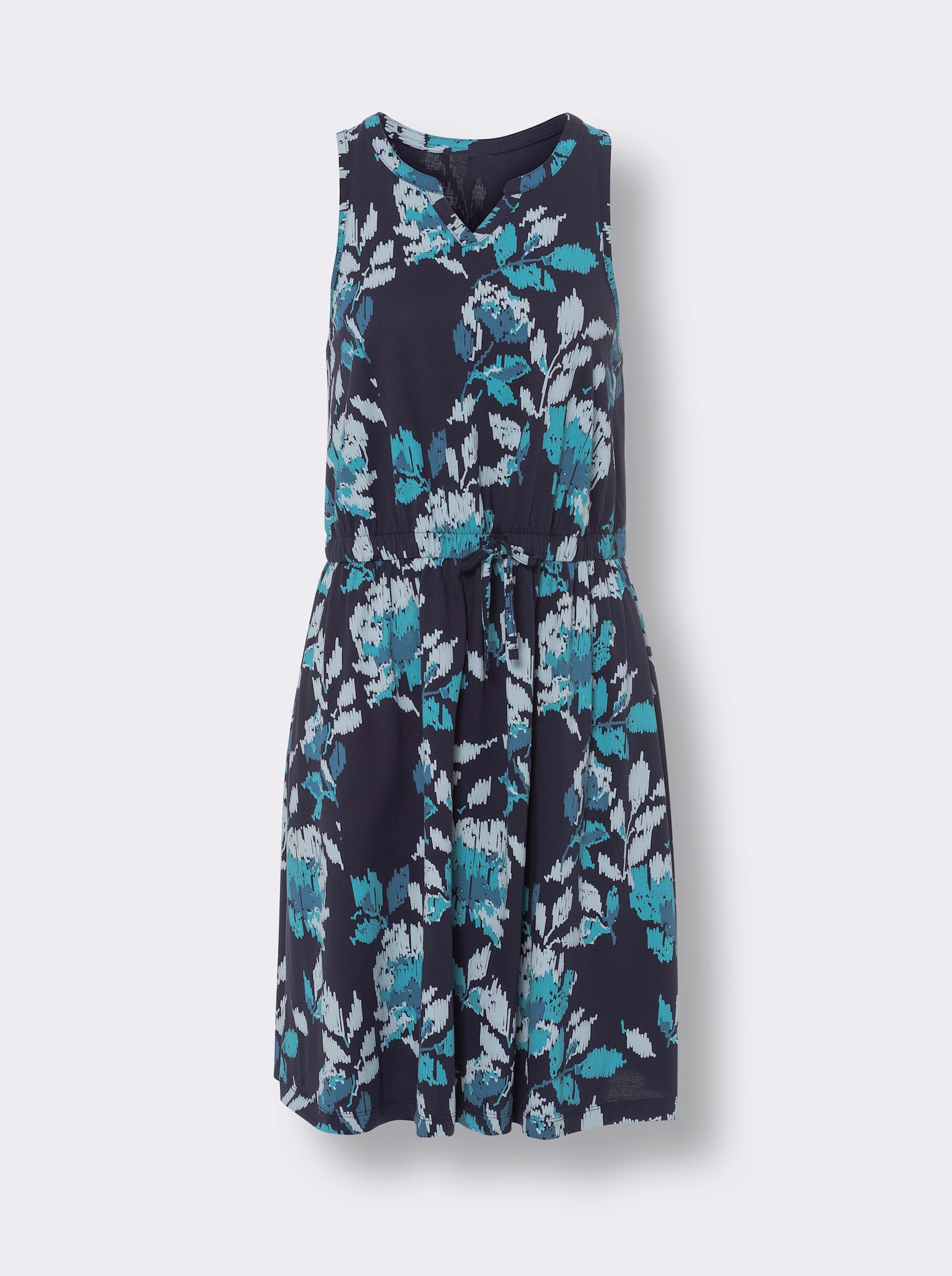Sommerkleid mit Tunnelzug und Bindeband - marine-bedruckt