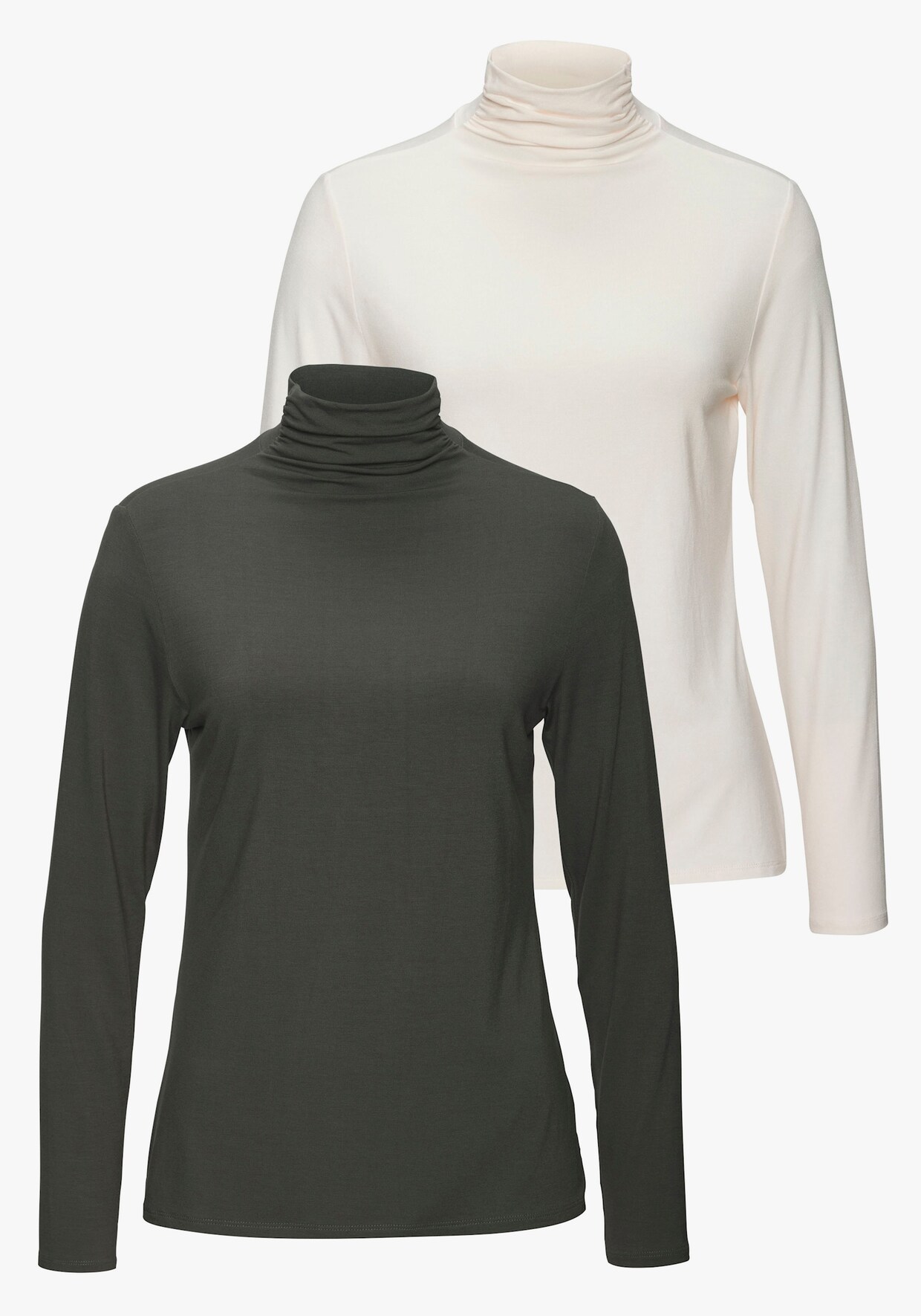 LASCANA Shirt met opstaande kraag - grijsgroen, crème