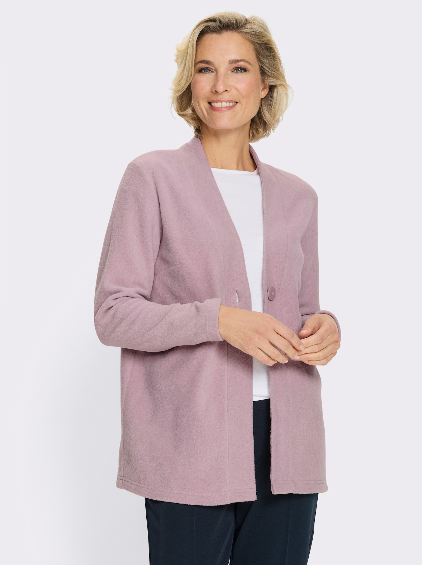 Fleecejacke mit V-Ausschnitt - mauve