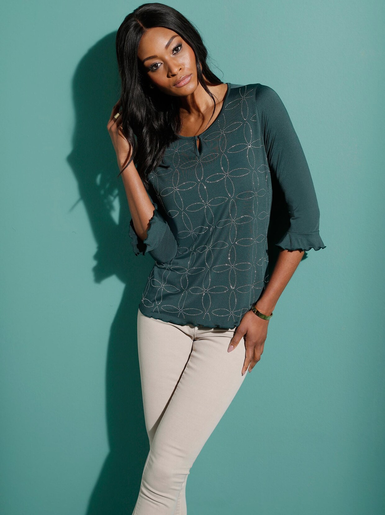 3/4-Arm-Shirt - dunkelgrün
