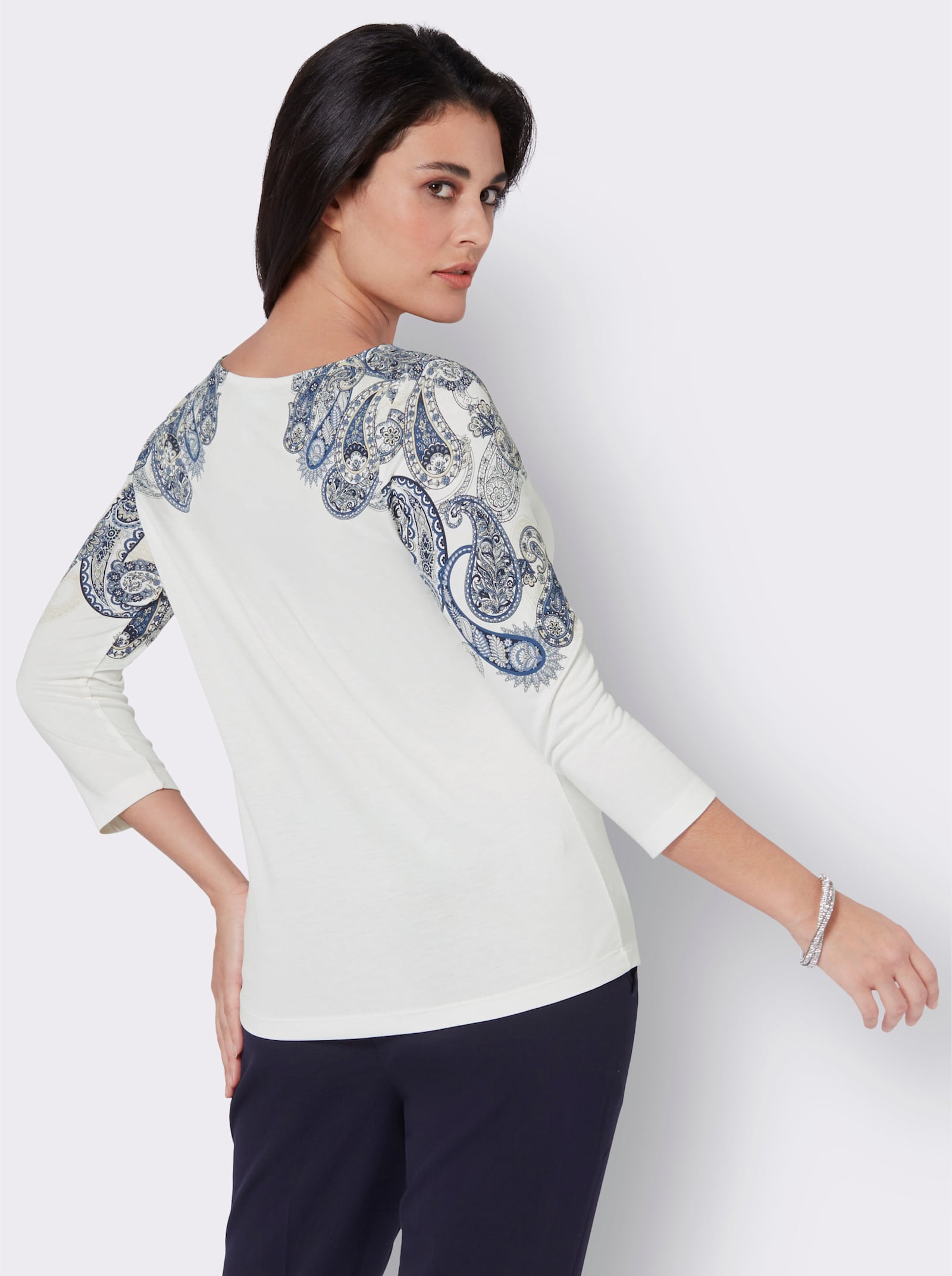 3/4-Arm-Shirt mit Paisley-Druck - ecru-marine-bedruckt