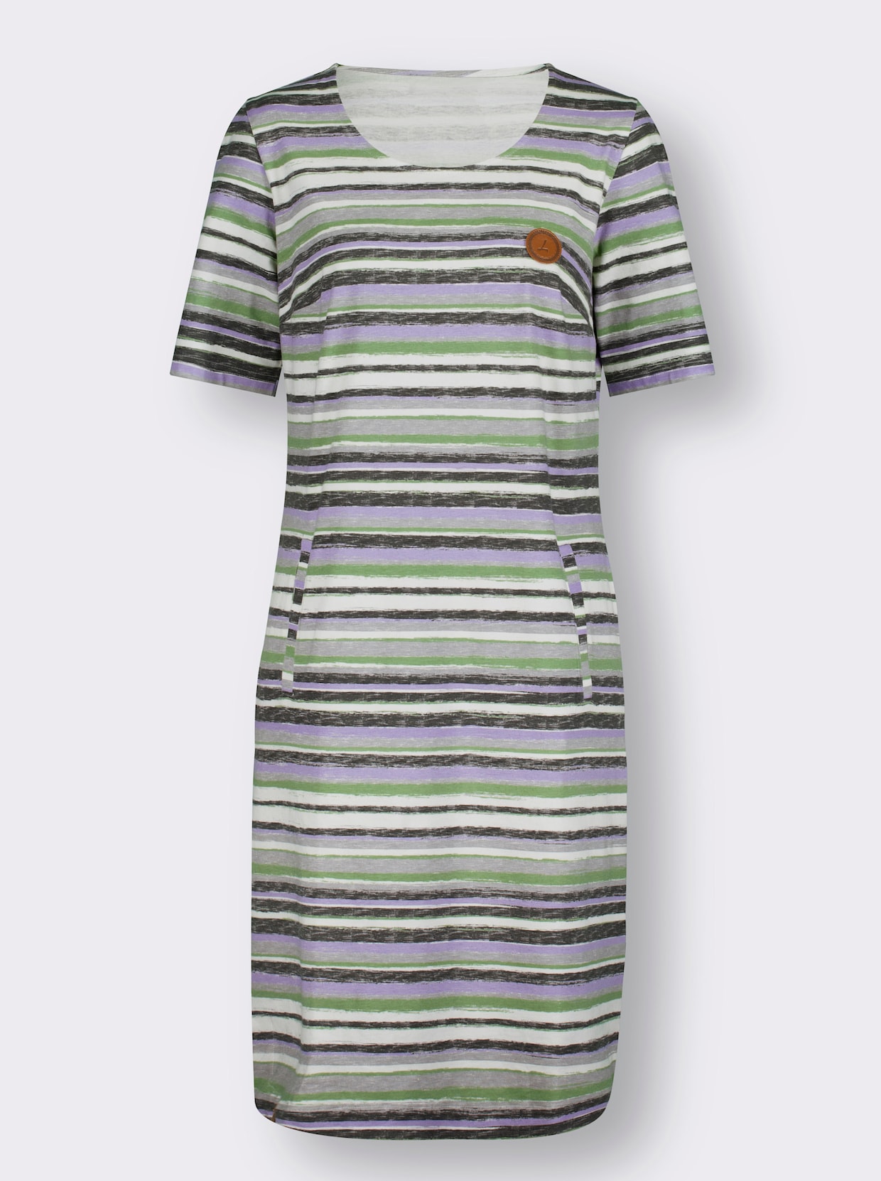 Jersey-Kleid - anthrazit-lavendel-geringelt