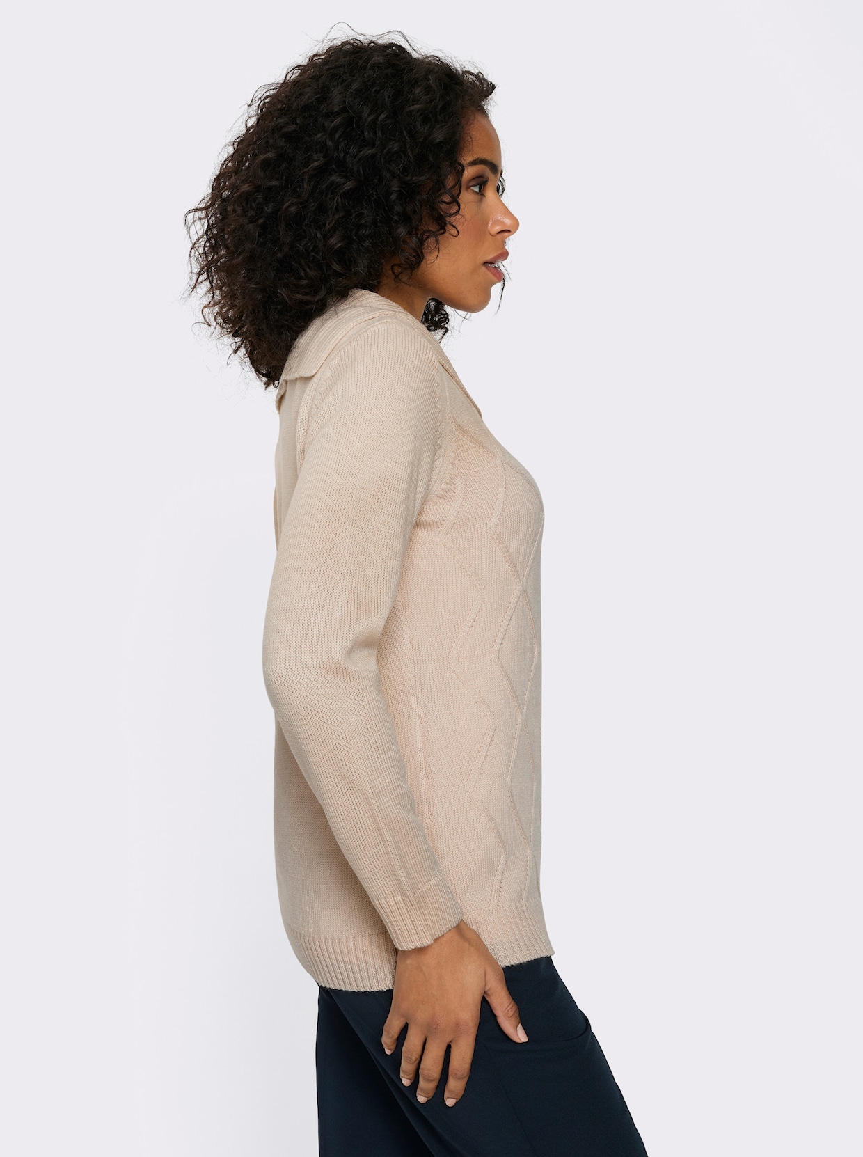 Pullover met lange mouwen en platte kraag - ivoorkleur