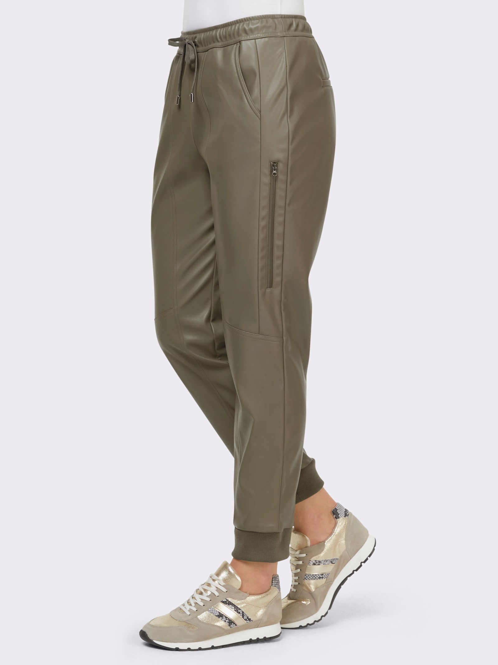 heine Pantalon en synthétique, coupe carotte - kaki