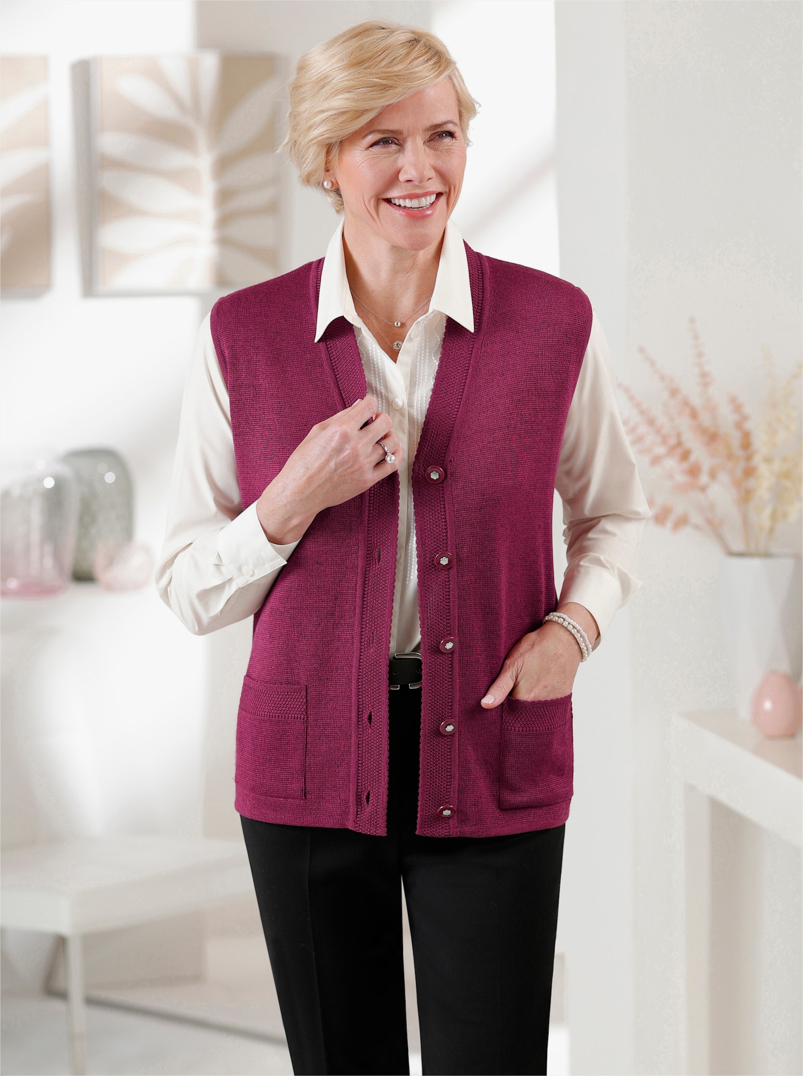 Strickweste mit Merinowolle - bordeaux