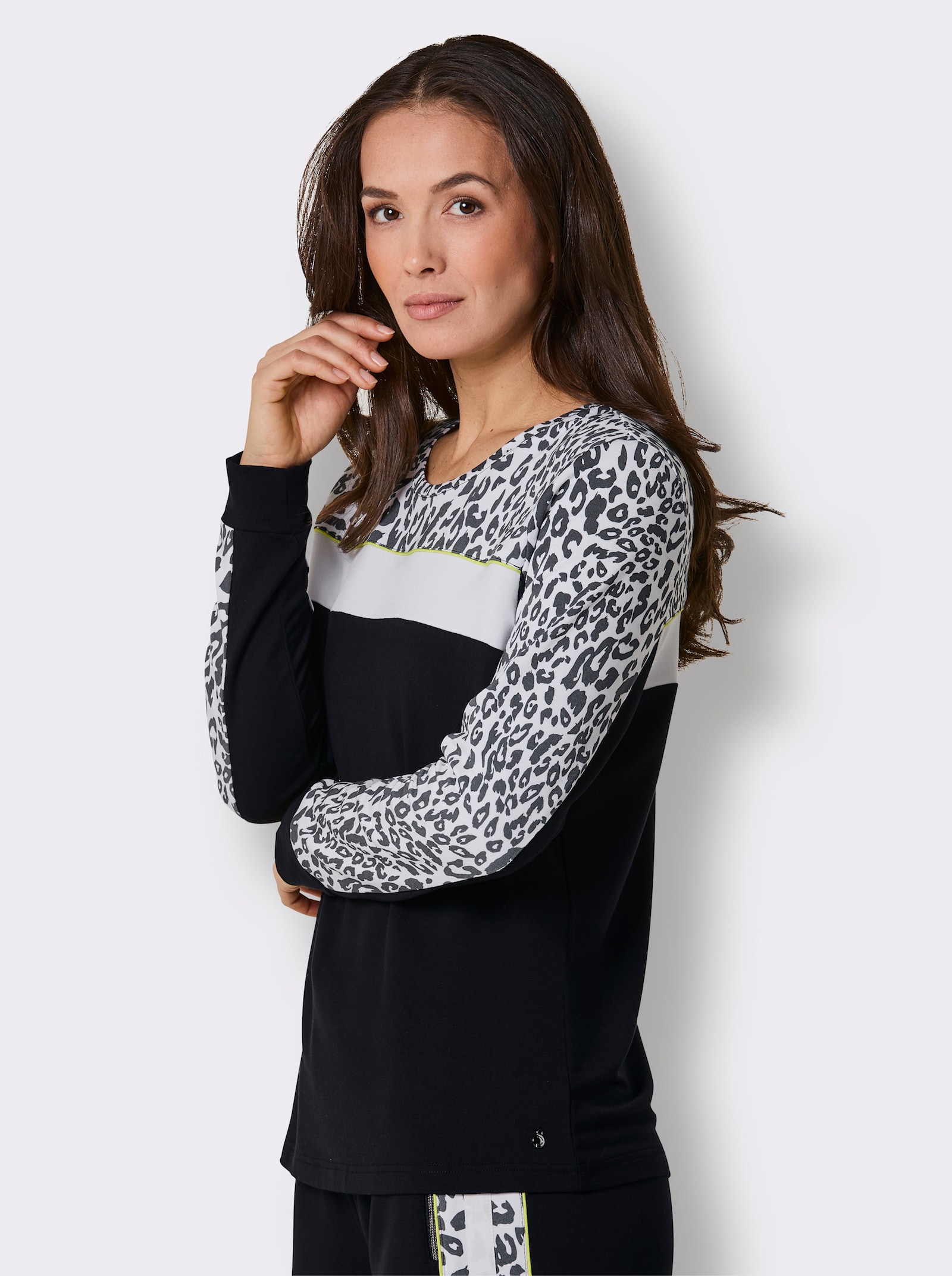 CREATION L PREMIUM Langarmshirt in Lyocell-Qualität - schwarz-weiß