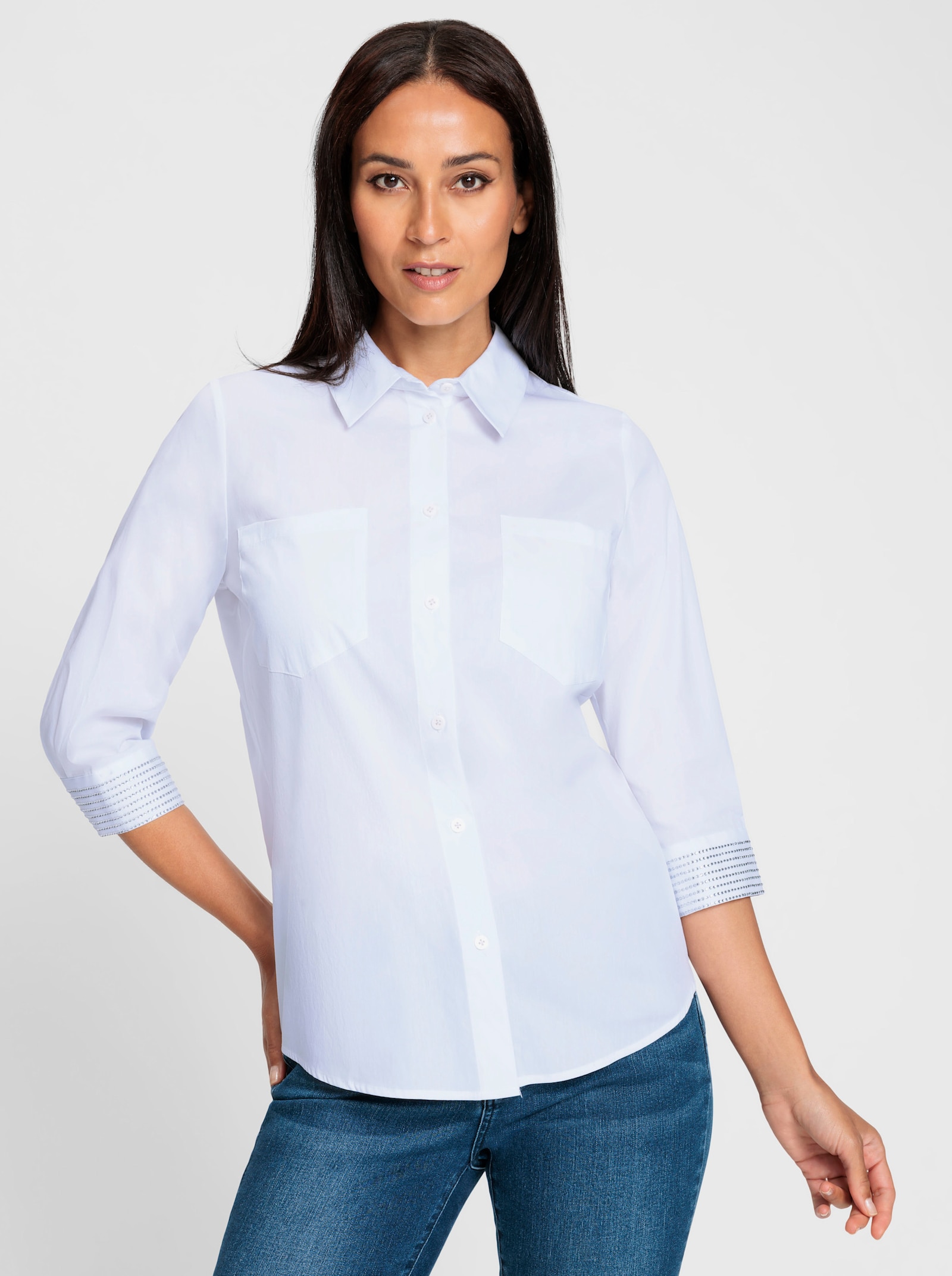 heine Stretchbluse mit Ziersteinen - weiß