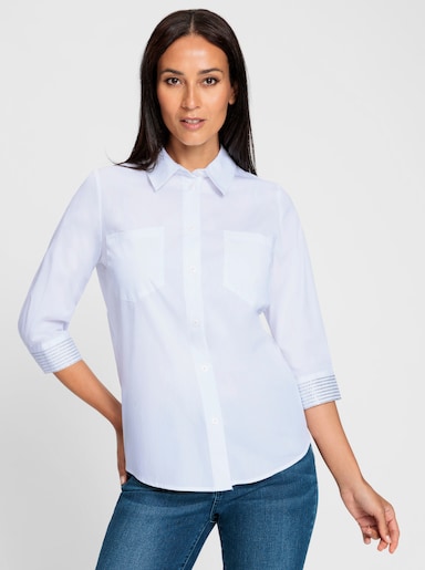 heine Stretchbluse mit Ziersteinen - weiß