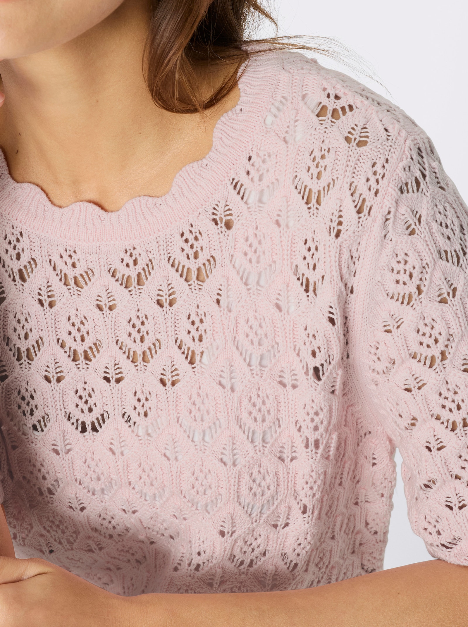 Pulóver, kr. rukávy, zahnuté zakončenia - svetloružová