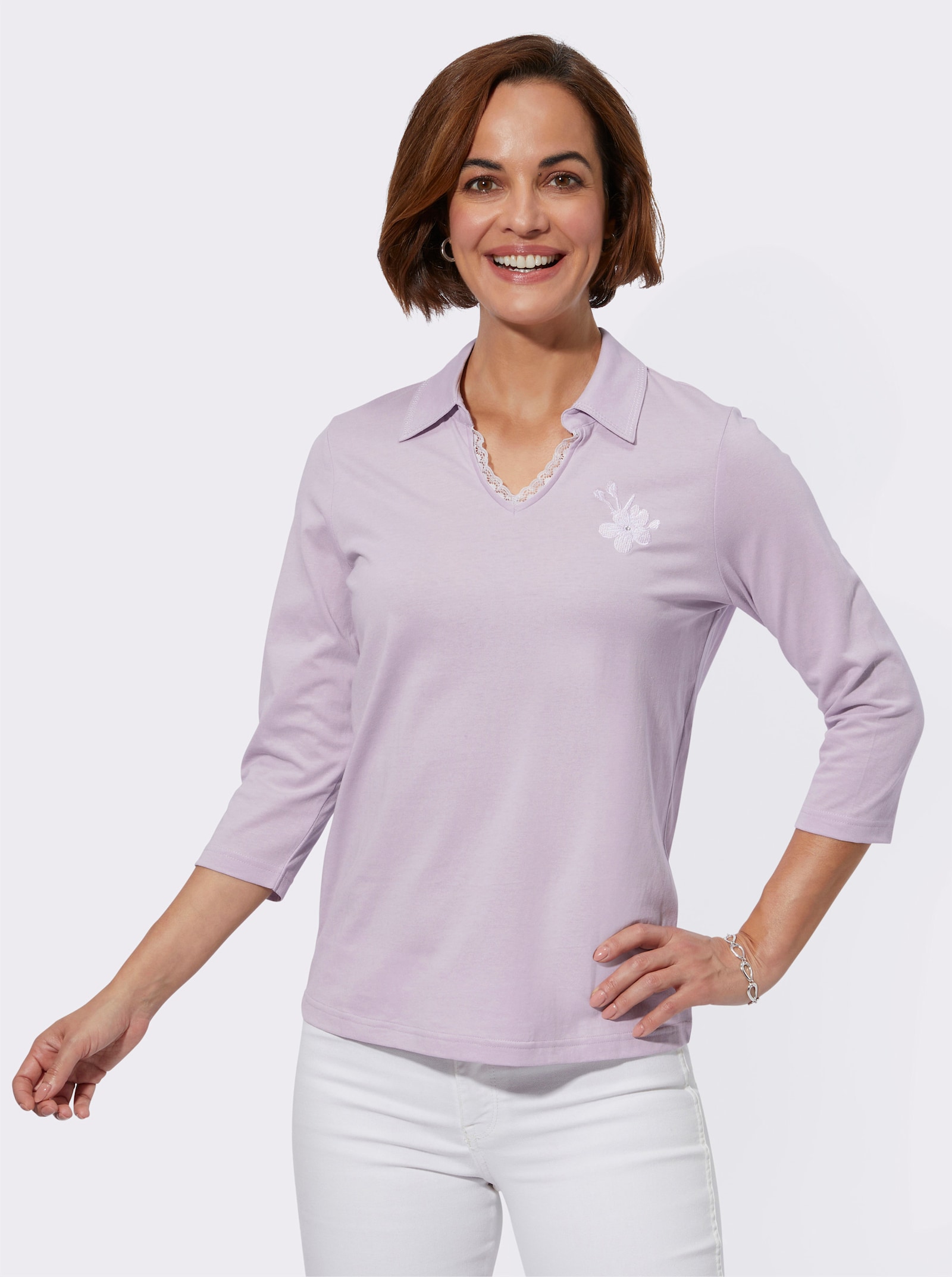 Poloshirt met kant - lila