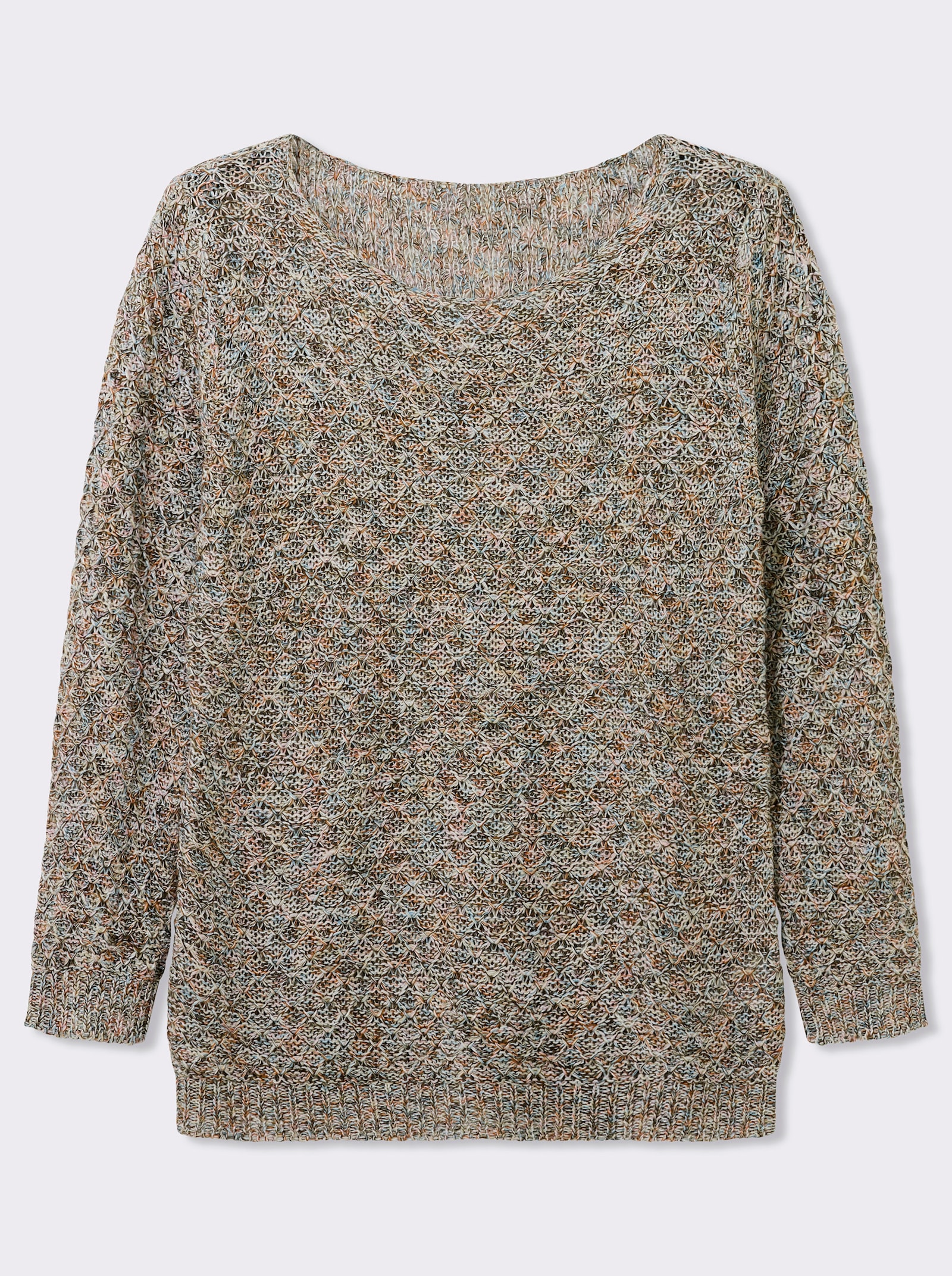 Rundhalspullover mit Multicolor-Garn - ecru-gemustert