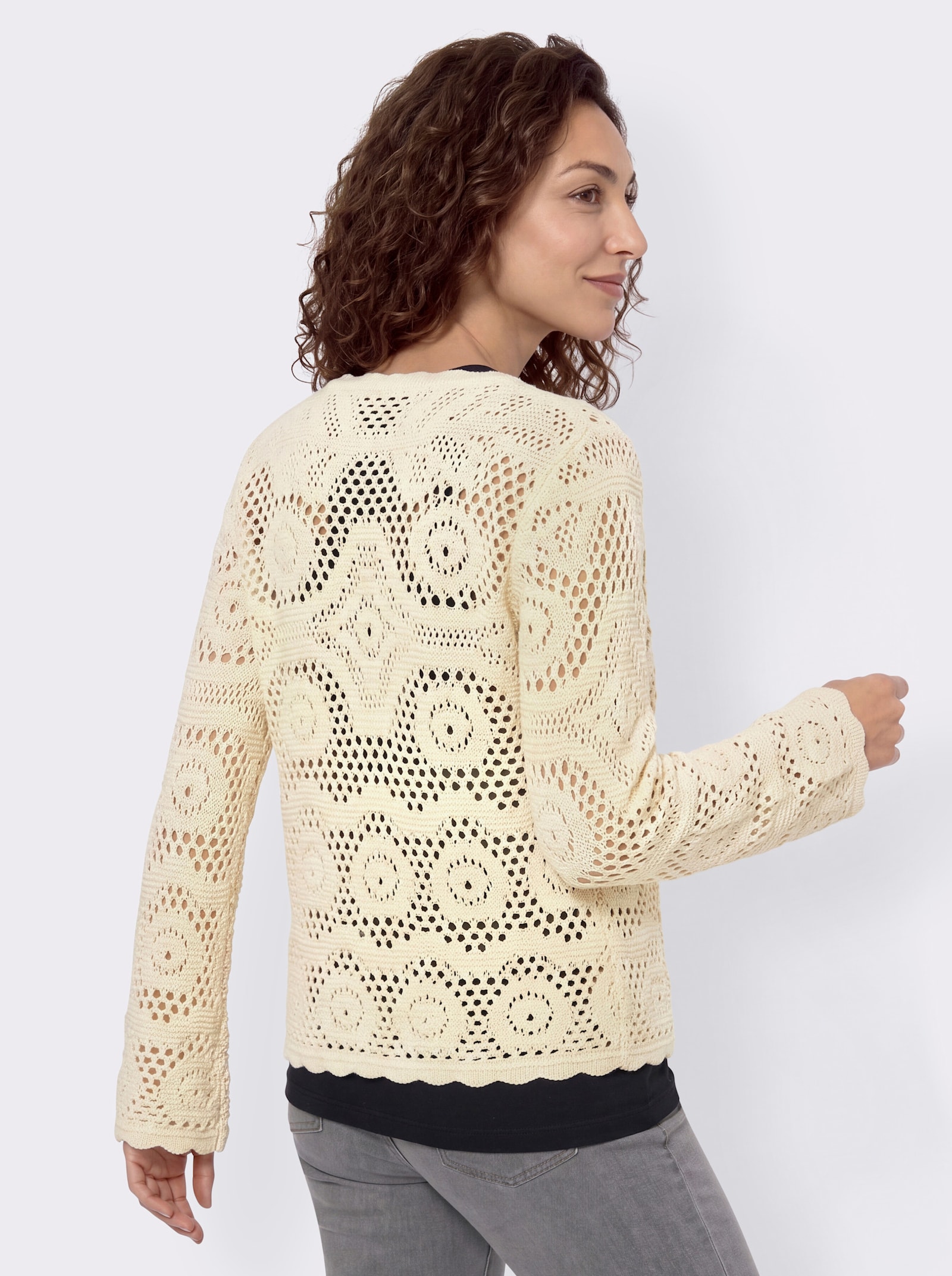 Strickjacke mit gewellten Abschlüssen - champagner