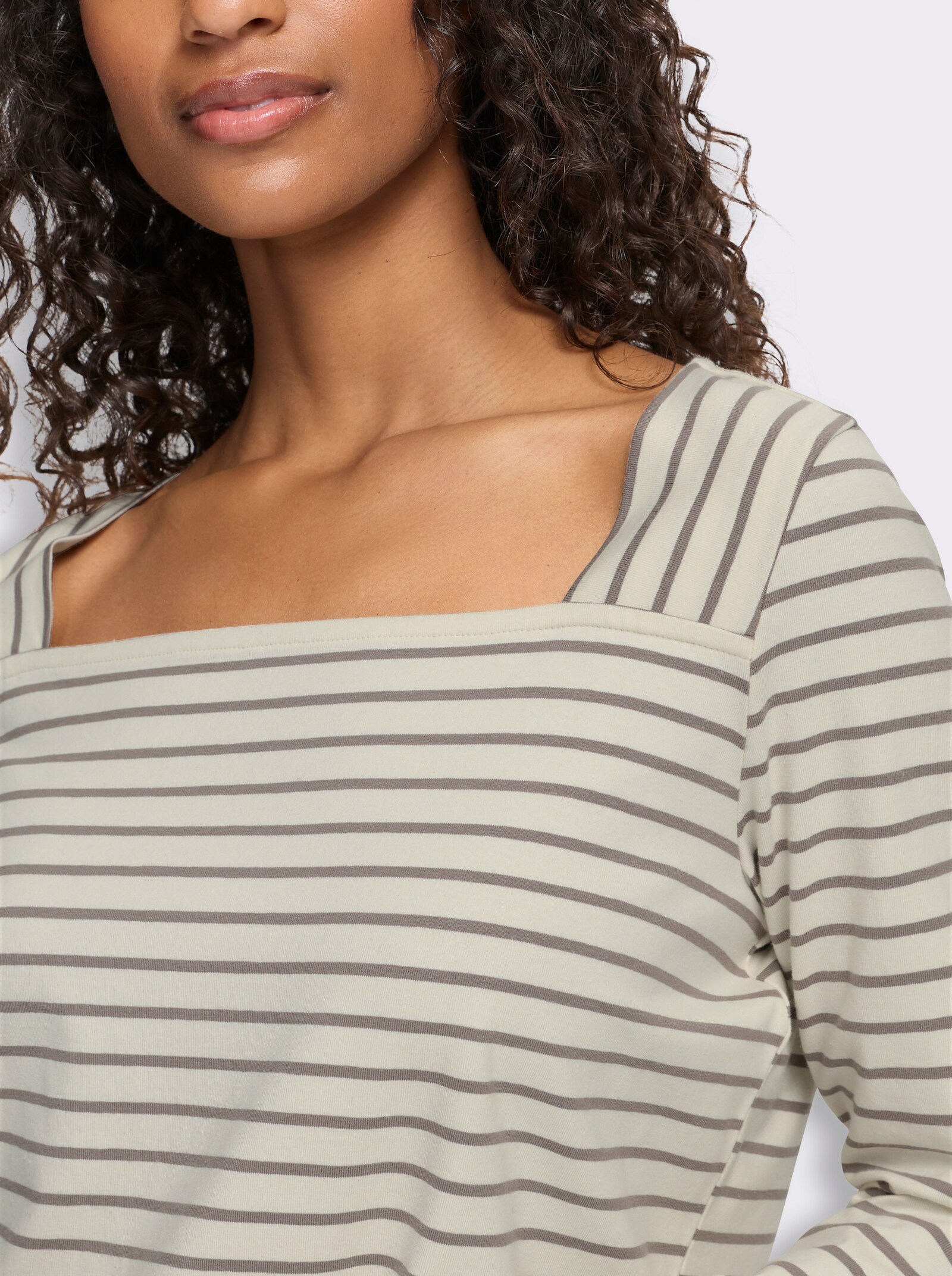 heine Ringelshirt mit Karree-Ausschnitt - champagner-taupe-geringelt
