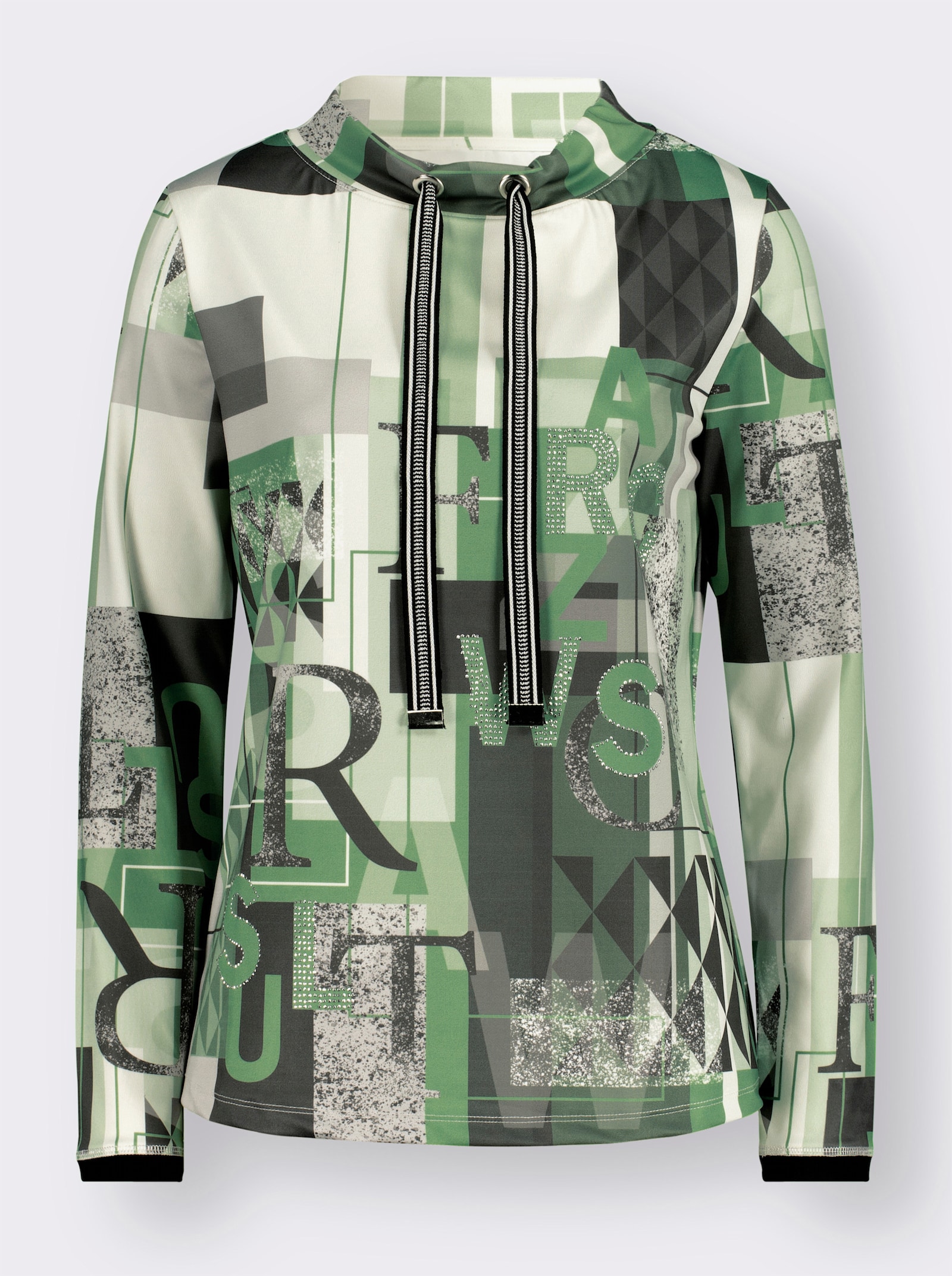 Sweatshirt mit halsfernem Kragen - apfel-gemustert