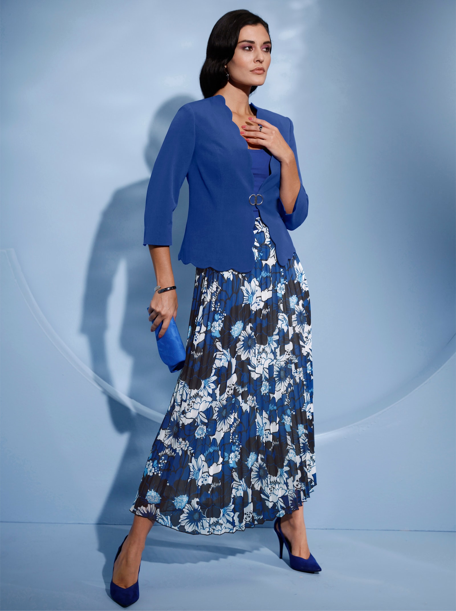 Blazer mit gerafften 3/4-Ärmeln - royalblau