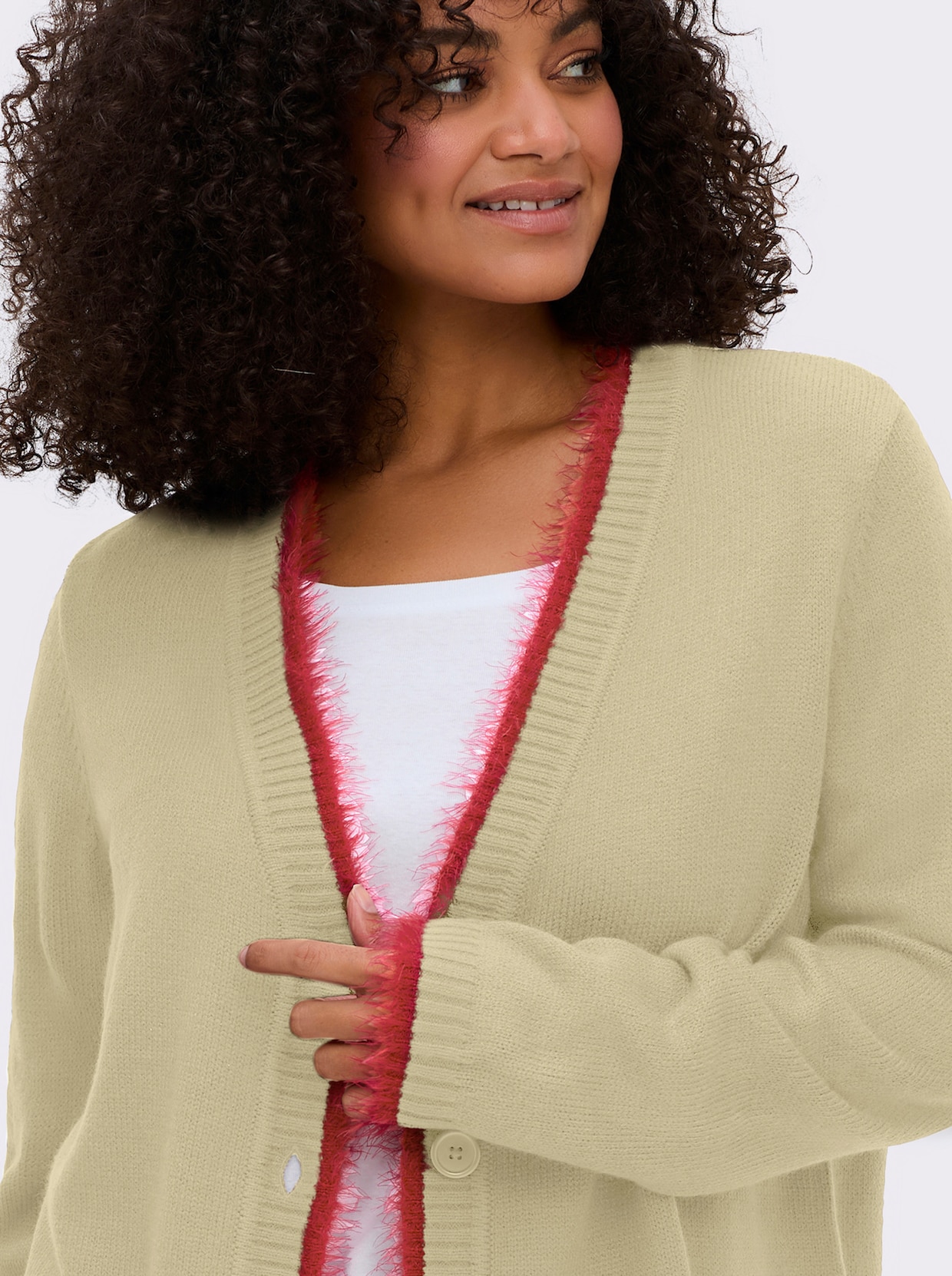 sheego veste en tricot - sable-cerise
