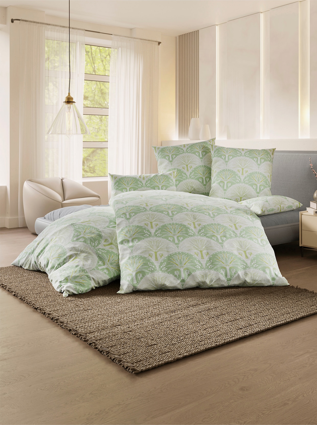 Biberna Bettwäsche - lindgrün-salbei-bedruckt