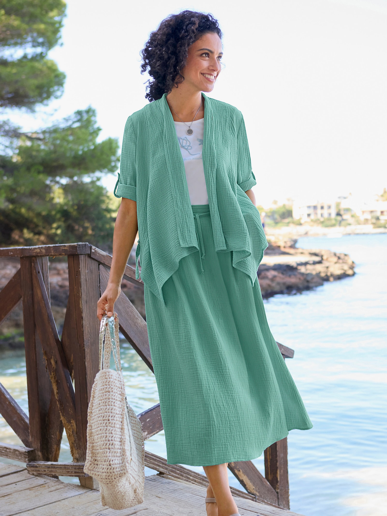 Blusenbolero mit Krempelärmeln - salbei