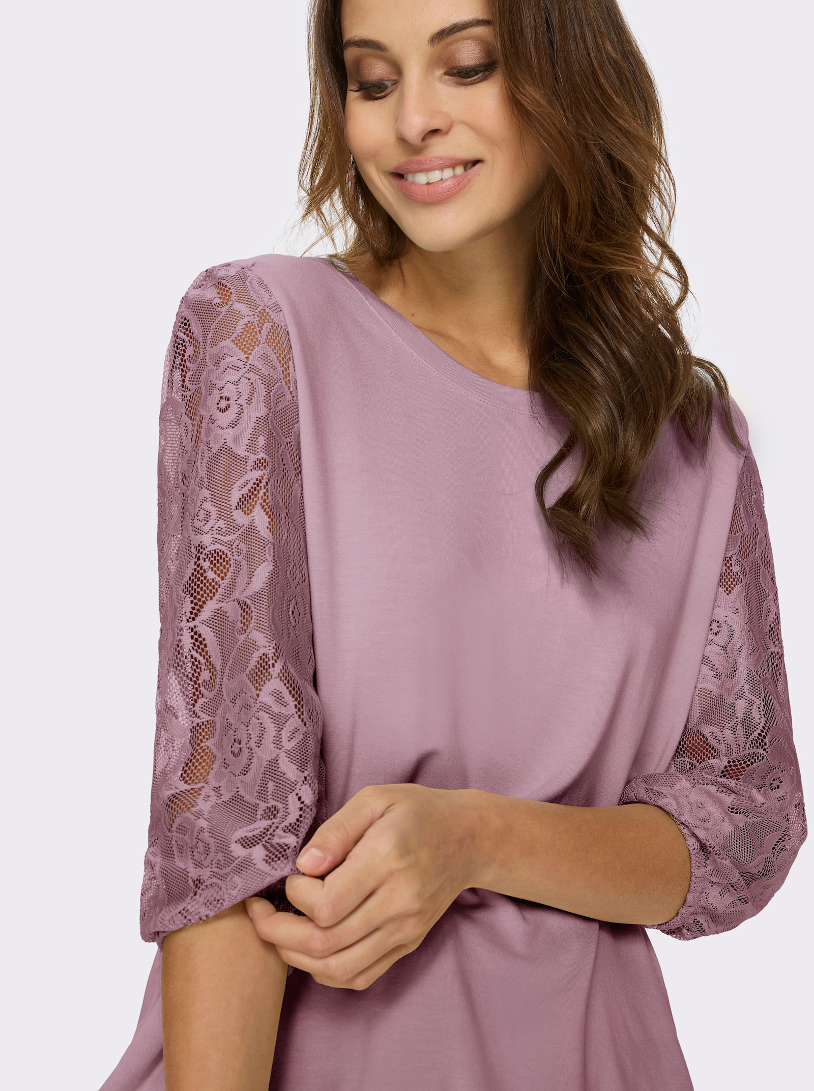 Spitzenshirt mit dezenter Raffung - rosé