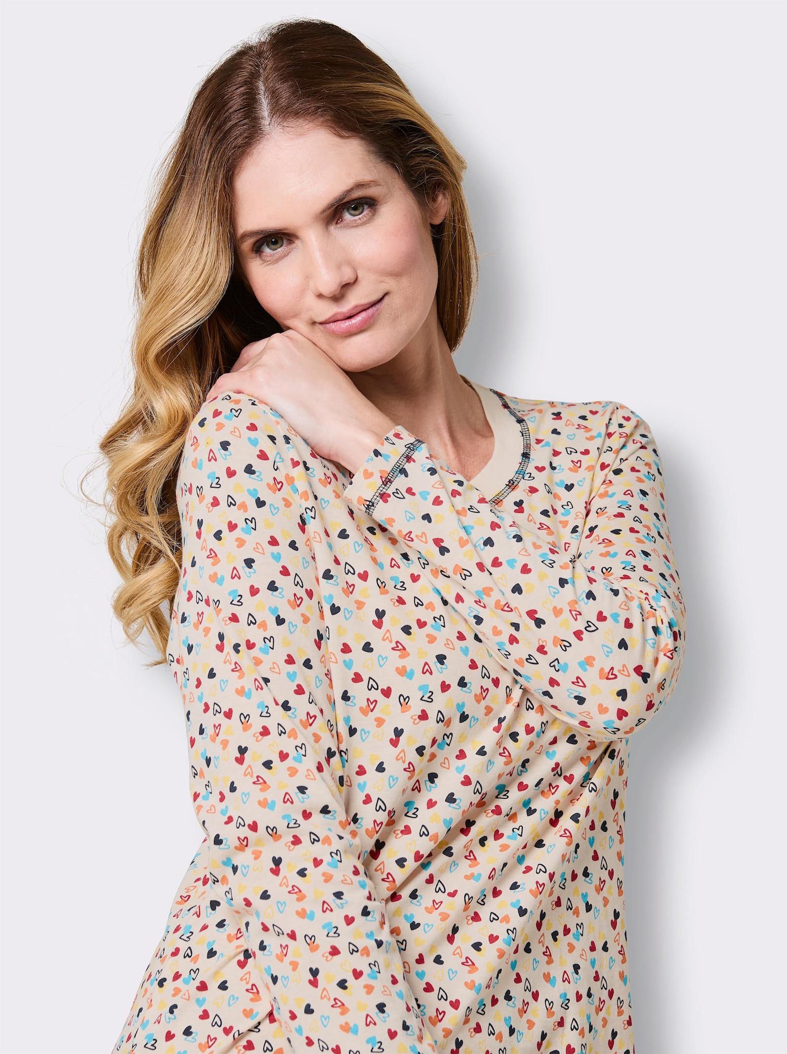 wäschepur Sleepshirts - champagner + champagner-marine-bedruckt