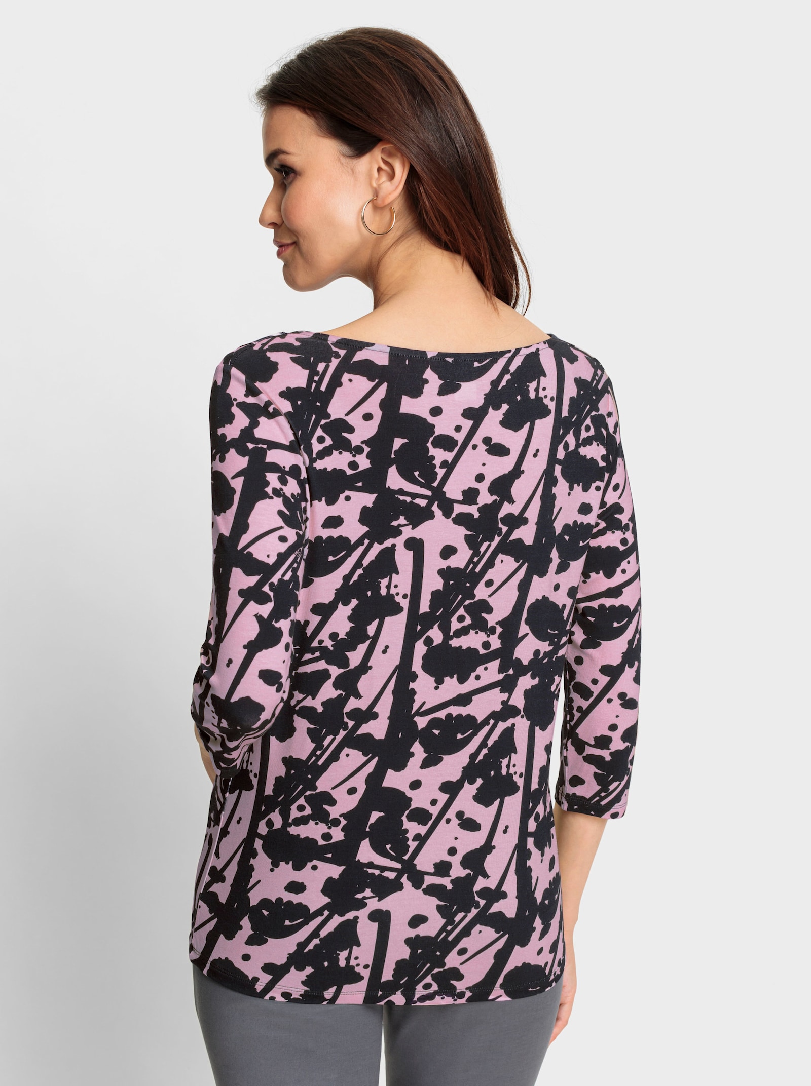 Shirt met cascadehals - roze/zwart geprint