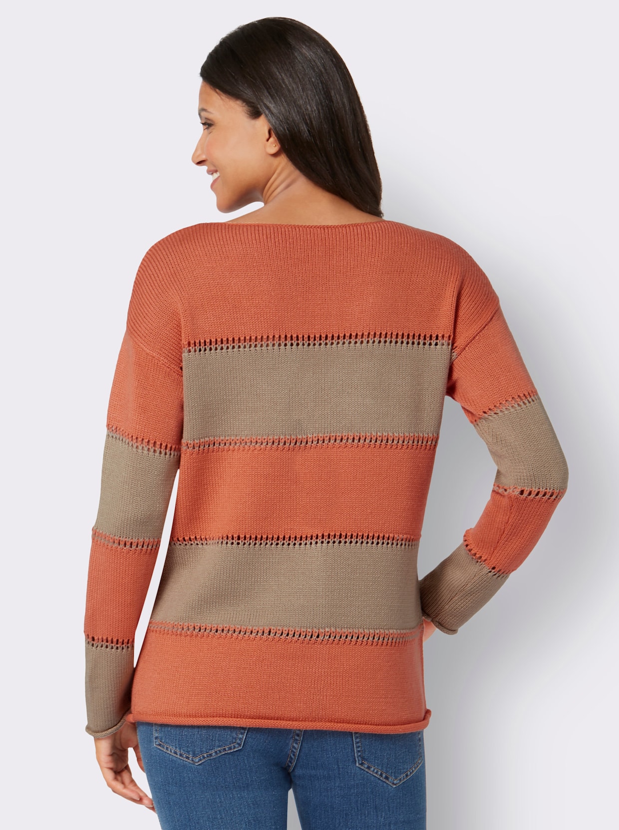 Streifenpullover - beige-papaya-geringelt