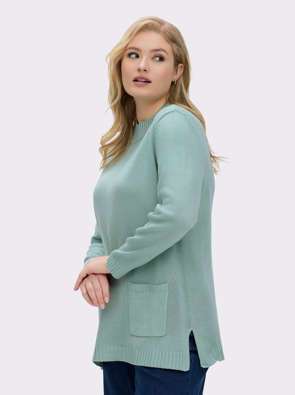Longpullover mit Stehkragen - kalkmint