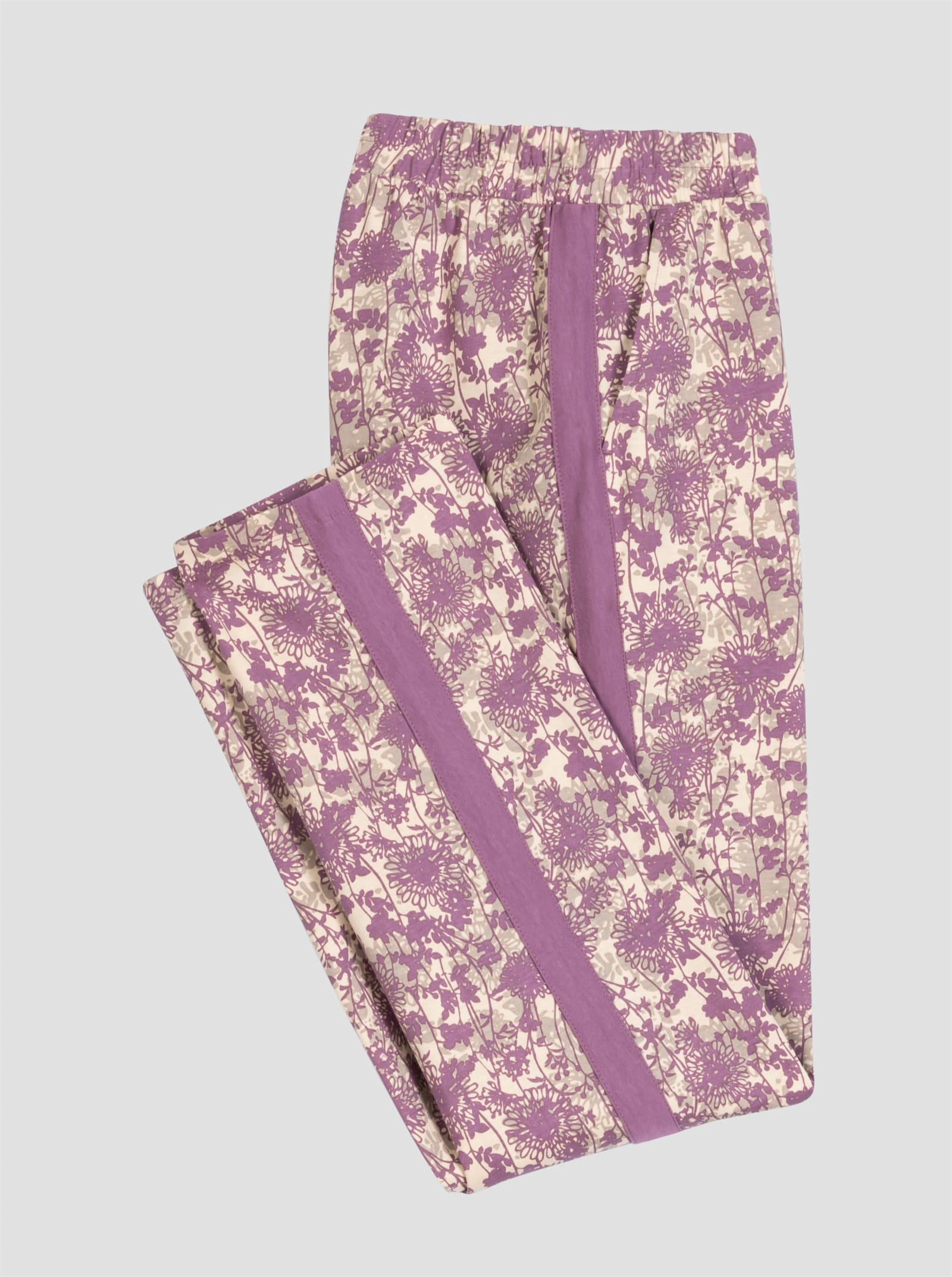 Freizeithose mit Galonstreifen - sand-violett-bedruckt